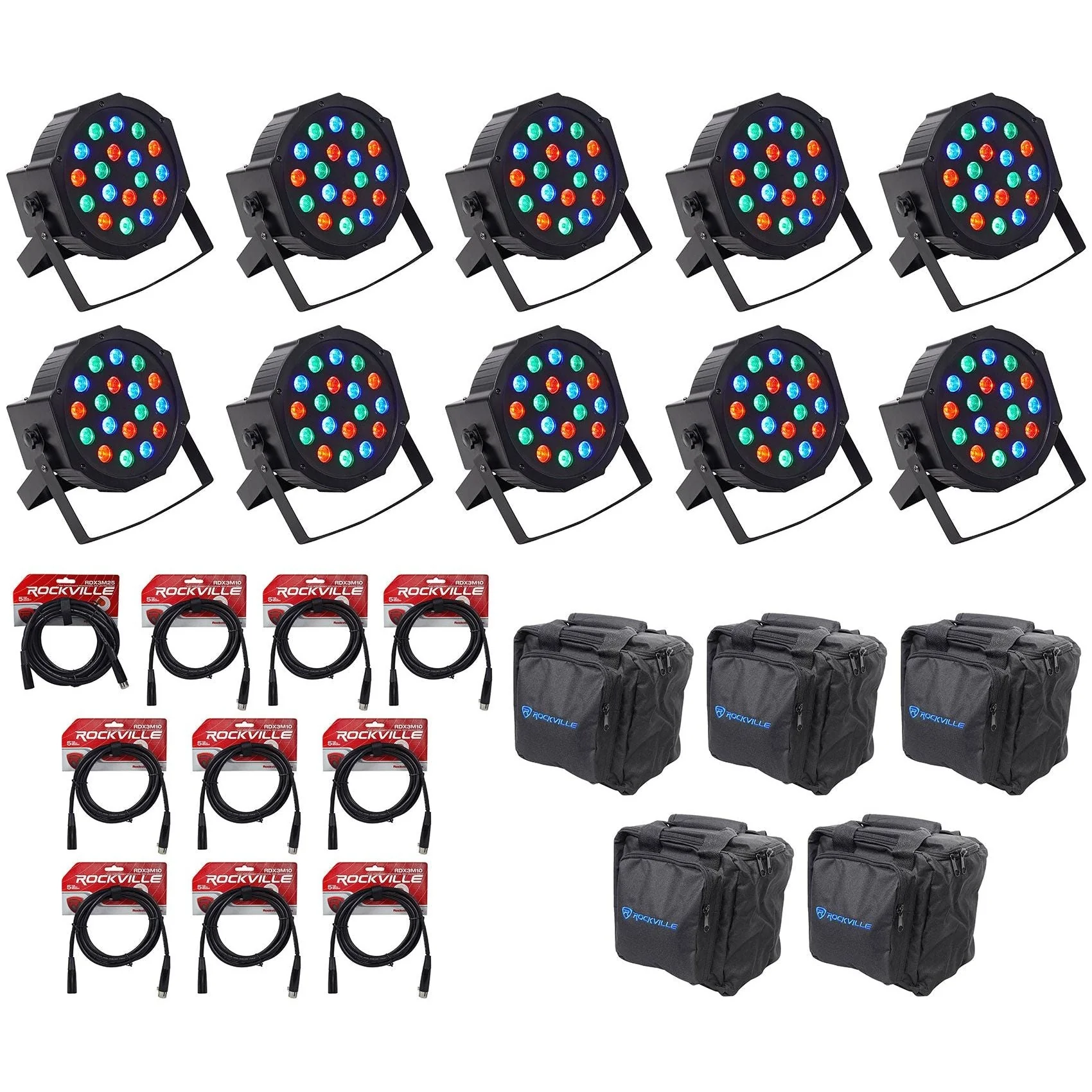 RockPAR50 Black 10-Pack + DMX Cables & Travel Bags Bundle - Image 2