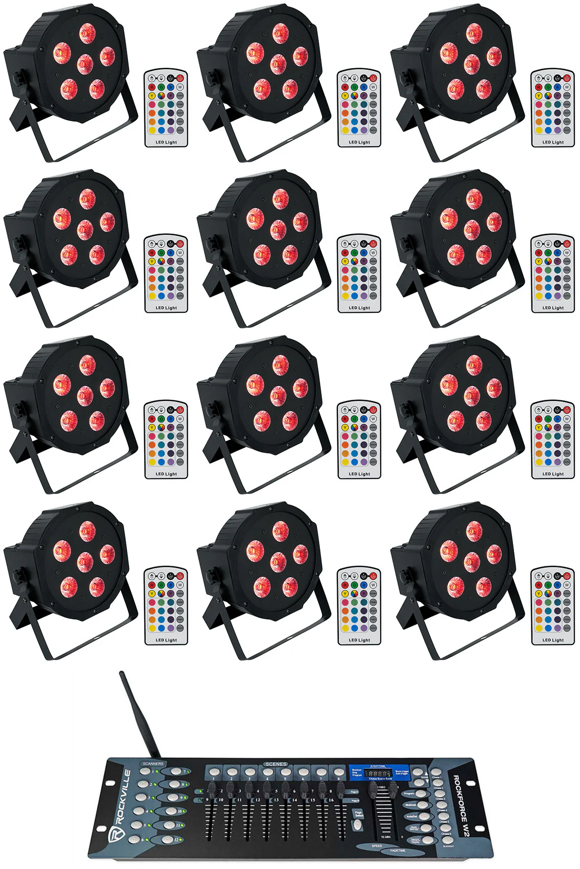 BATTERY PAR 6RF Black 12-Pack + ROCKFORCE W2 Wireless DMX Controller Bundle