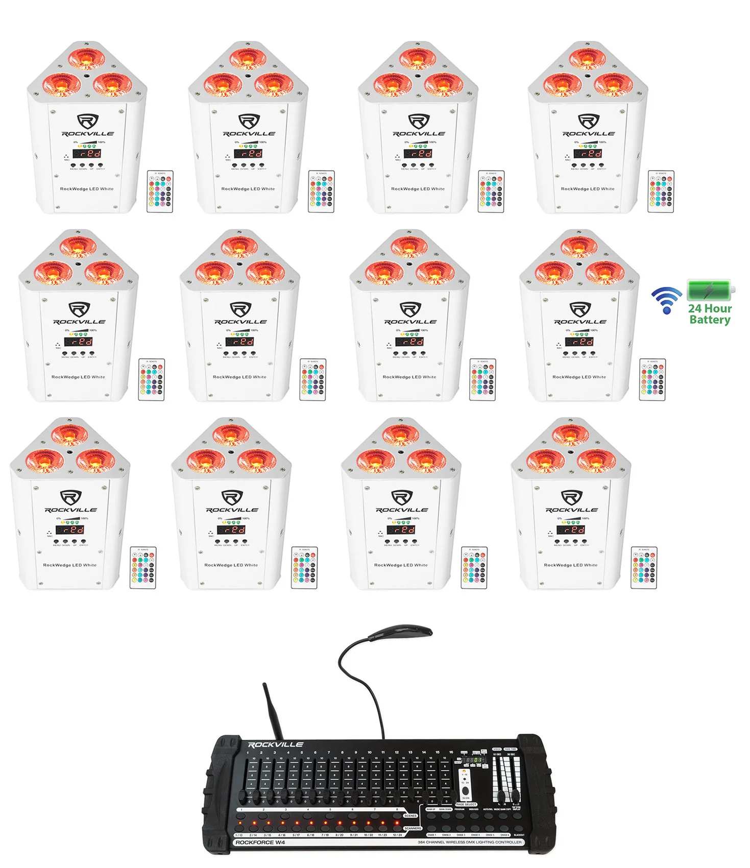 RockWedge LED White 12-Pack + ROCKFORCE W4 Controller Bundle
