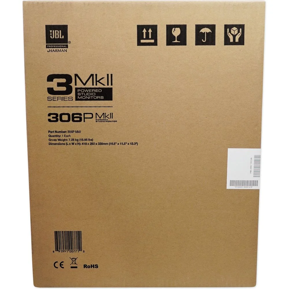 (2) JBL 306P MkII 6" Powered Studio Reference Monitors+Stands+Pads+XLR Cables - Image 8