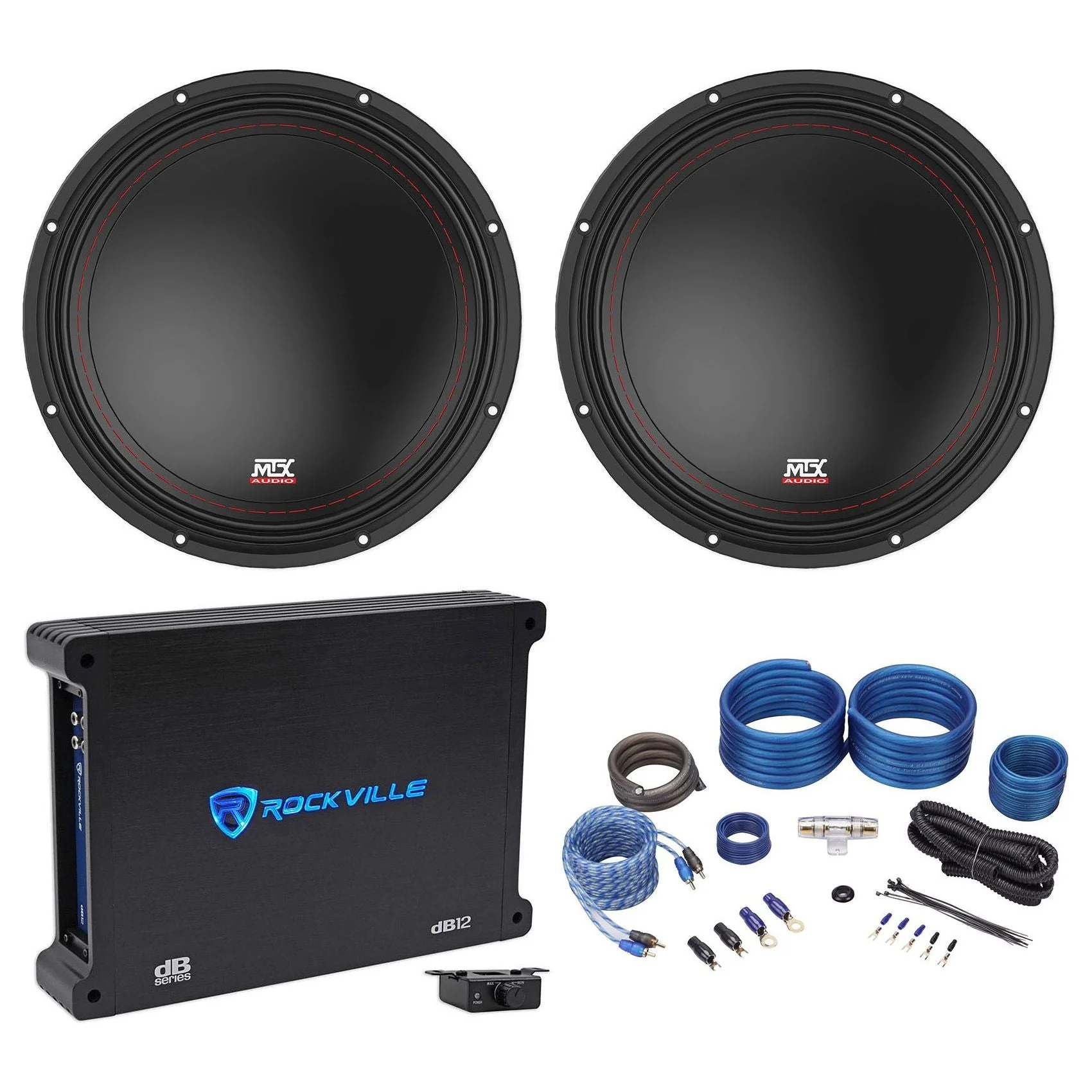 (2) MTX 3510-04 10" 1000w SVC 4-ohm Car Audio Subwoofers+Mono Amplifier+Amp Kit - Image 2