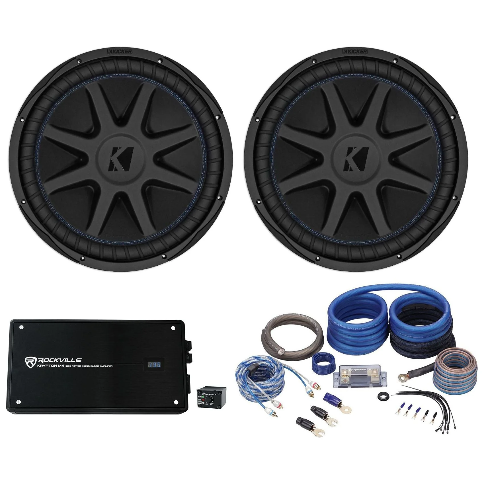 (2) Kicker 44CVX154 Comp VX CVX 15" 2000w RMS Car Subwoofers+Amplifier+Amp Kit - Image 2