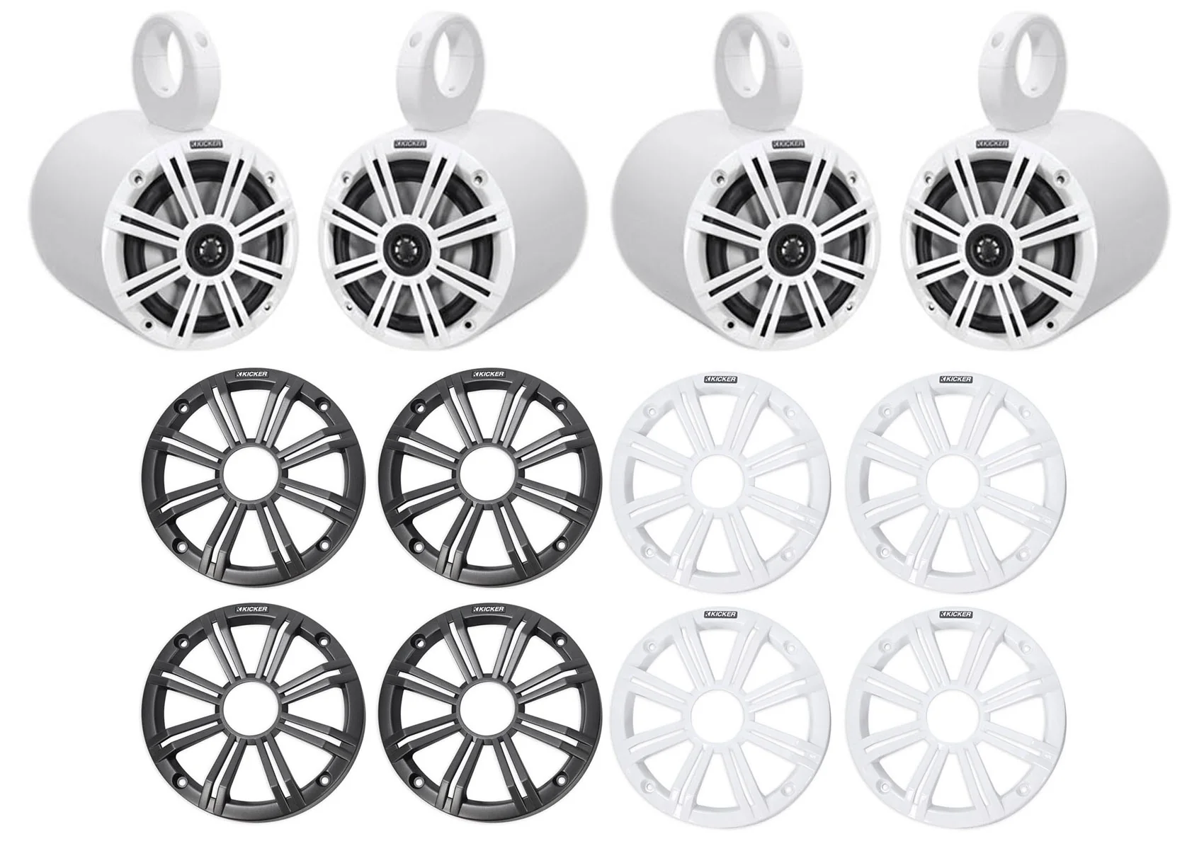 (4) KICKER 45KM654 6.5" 390 Watt White Marine Wakeboard Tower Boat Speakers