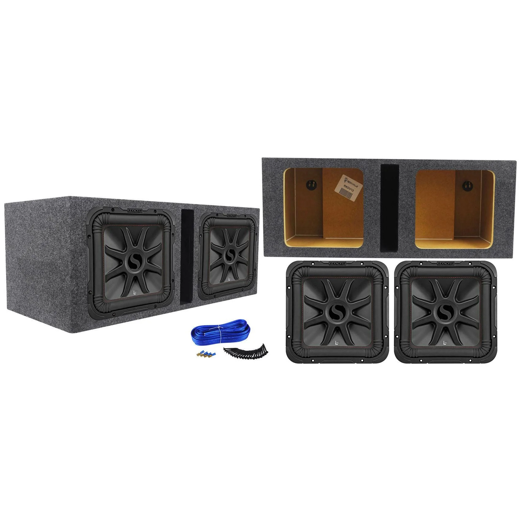 (2) KICKER 45L7R124 12" 2400w L7R Subwoofers Solo-Baric+Vented Sub Box Enclosure - Image 2