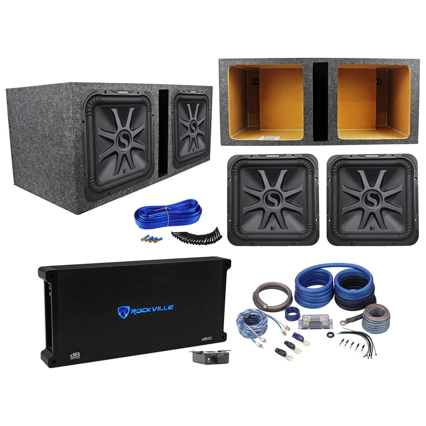 (2) KICKER 45L7R152 15" 3600w L7R Car Subwoofers+Vented Box+Amplifier+Amp Kit - Image 2