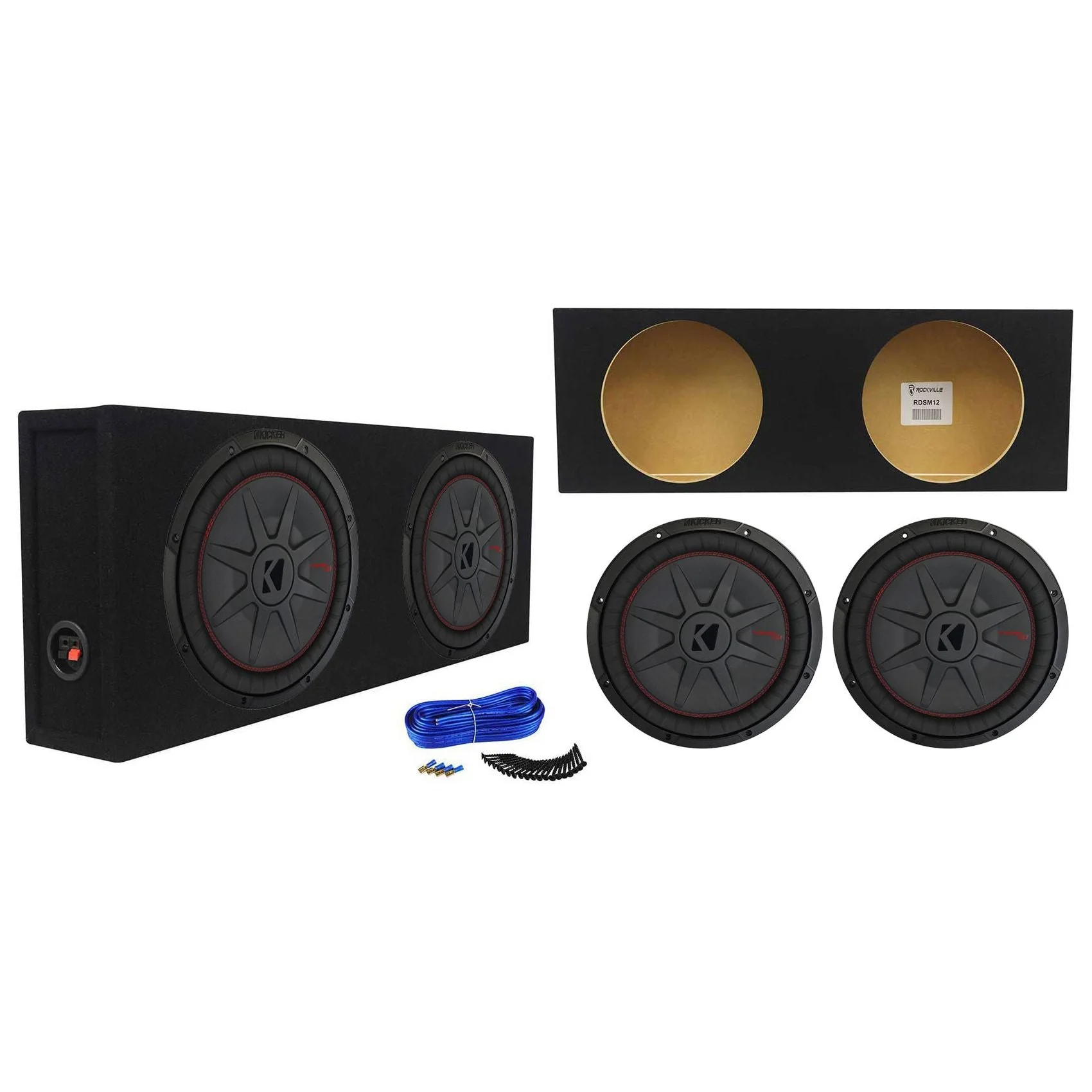 (2) Kicker 48CWRT122 COMPRT12 2000W 12" Slim Car Subwoofers+Shallow Sub Box - Image 2