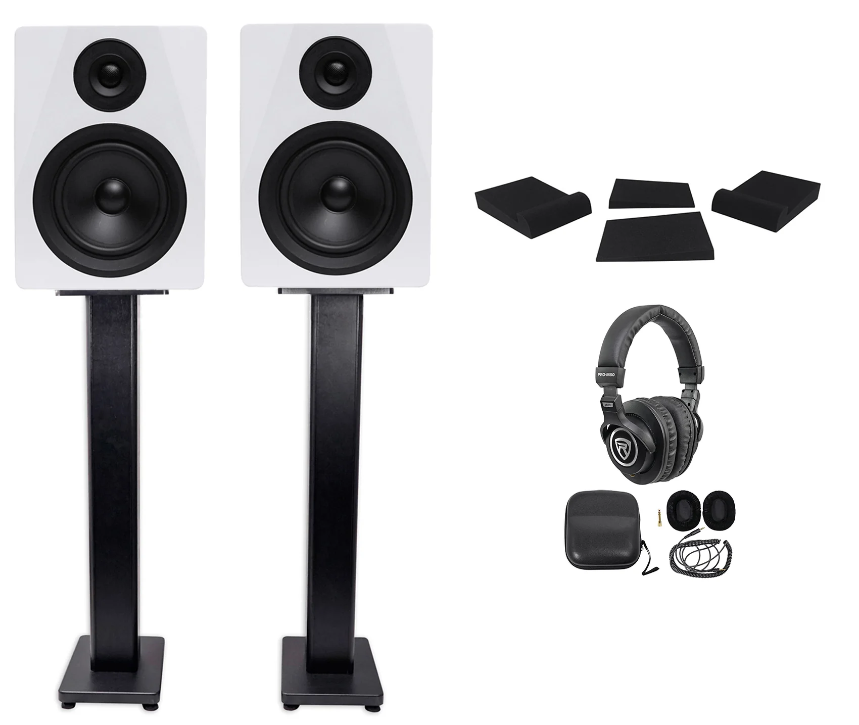 DPM5W 5.25" Monitors 2-Pack + 36" Stands + Pads + PRO-M50 Headphones Bundle - Image 2