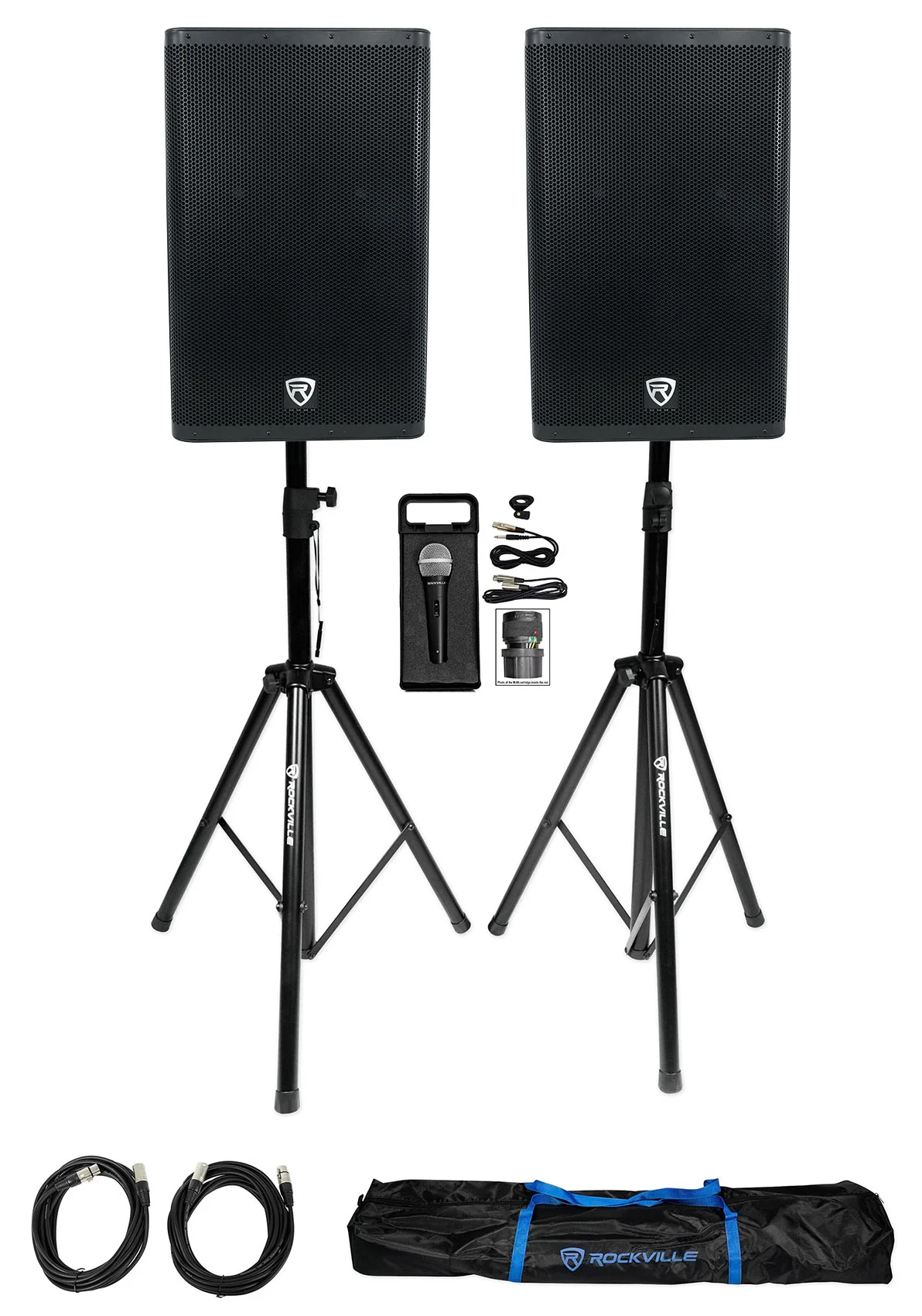 DX15 2-Pack + Tripod Stands & RMC-XLR Microphone Bundle