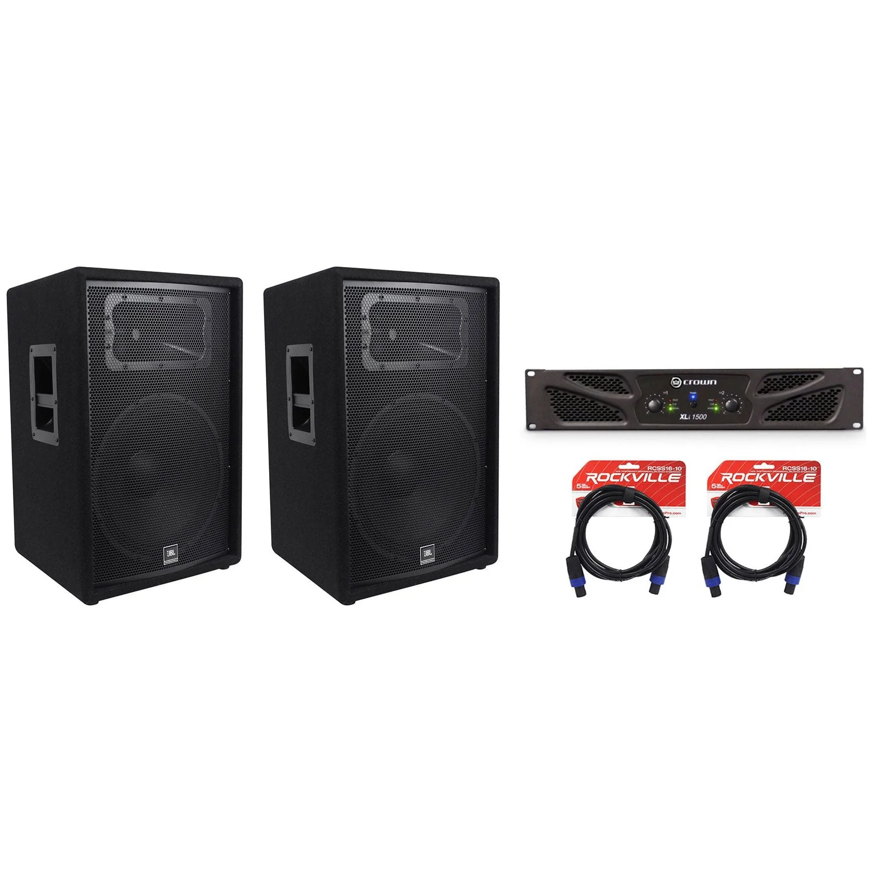 (2) JBL Pro JRX215 15" 2000w 8 Ohm PA/DJ Speakers+Crown Power Amplifier+Cables - Image 2