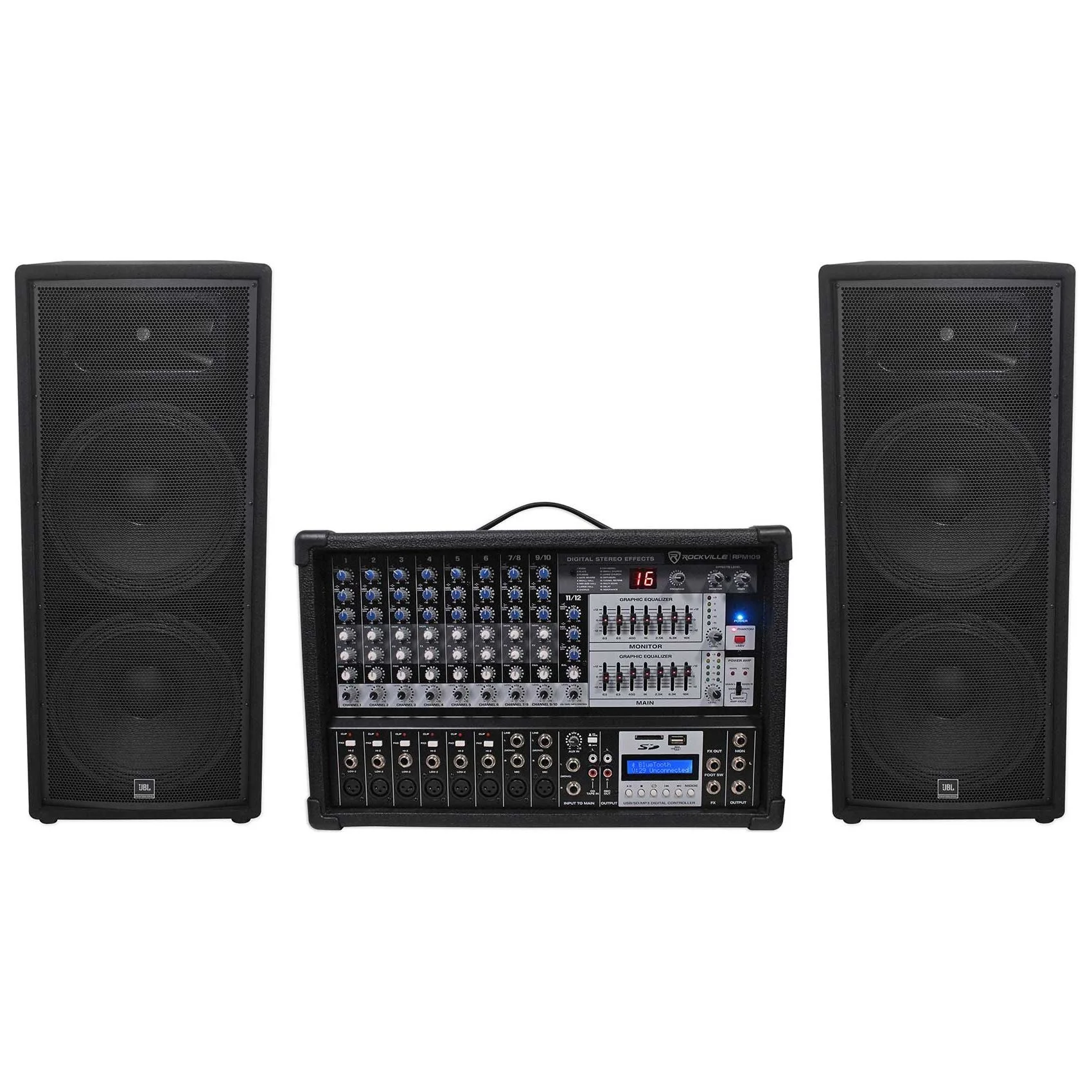 (2) JBL JRX225 Dual 15" 4000w DJ/PA Speakers+Powered 12-Ch. Mixer w/ 7 Band EQ - Image 2