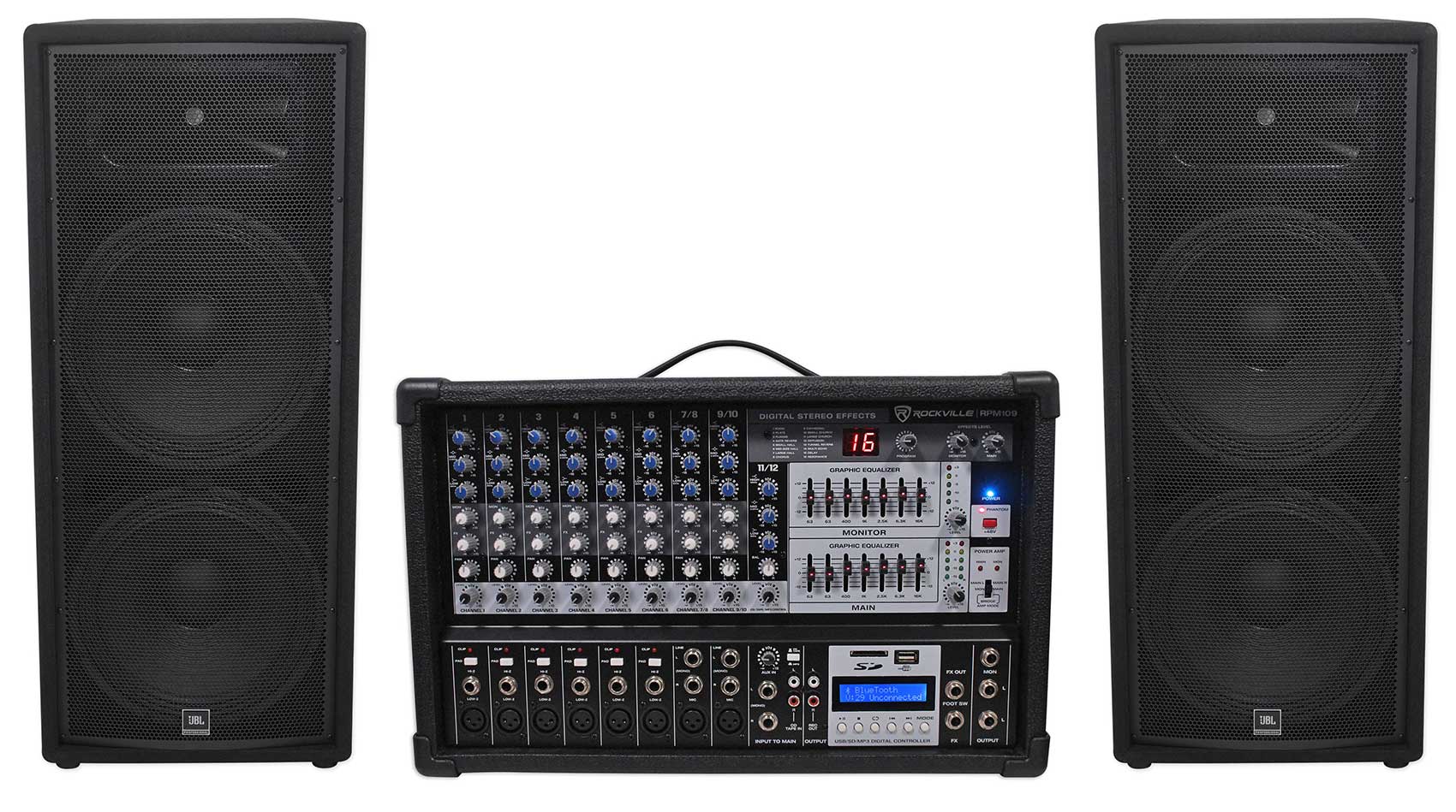 (2) JBL JRX225 Dual 15" 4000w DJ/PA Speakers+Powered 12-Ch. Mixer w/ 7 Band EQ - Image 4