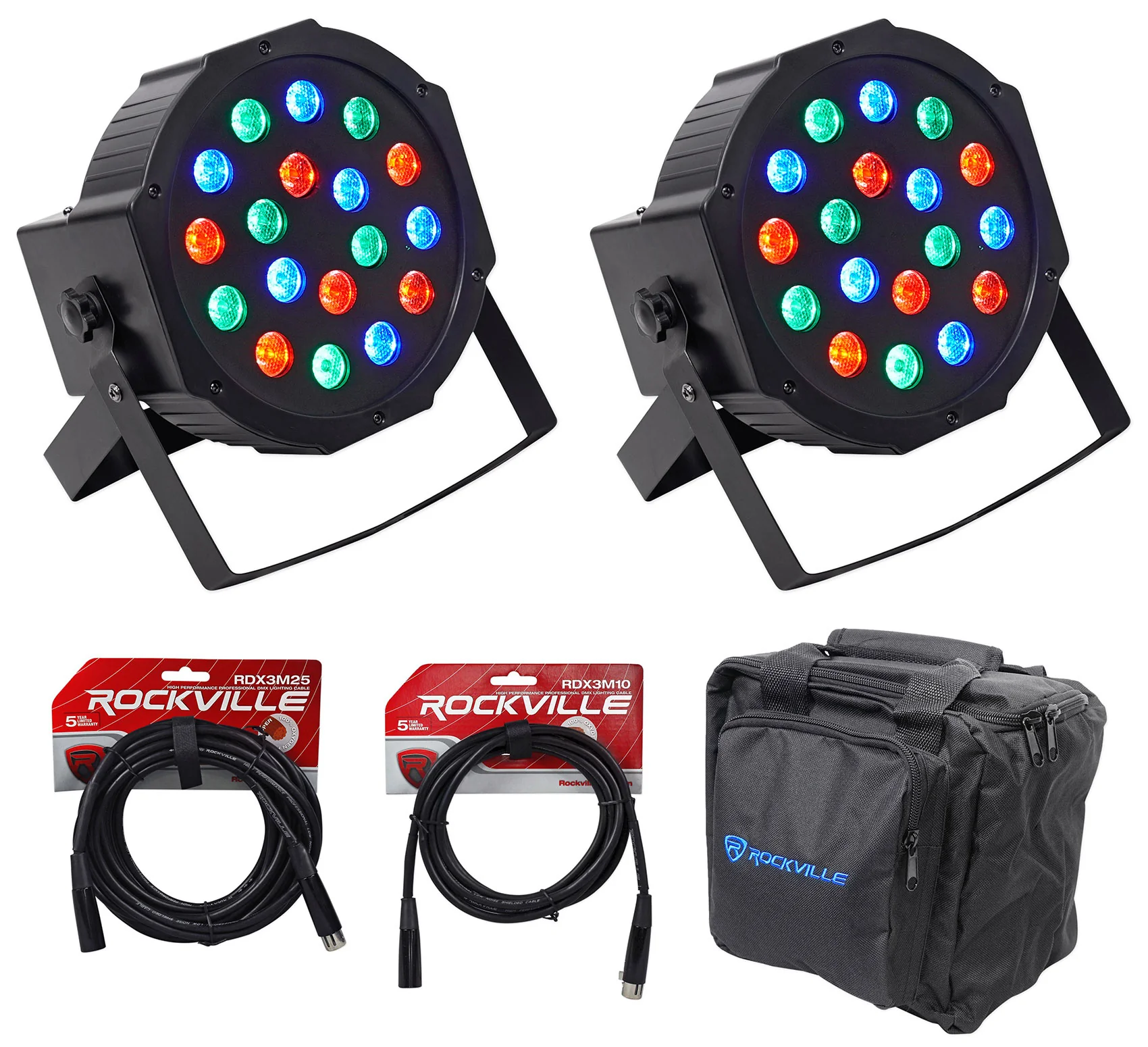 RockPAR50 Black 2-Pack + DMX Cables & Travel Bag Bundle