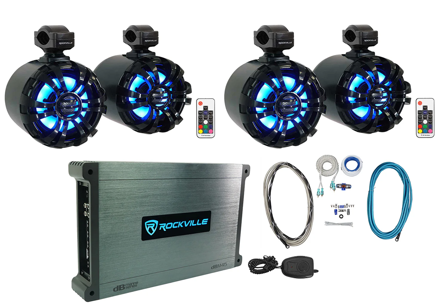 WB65KLED Black 4-Pack + DBM45 Marine Amplifier Bundle