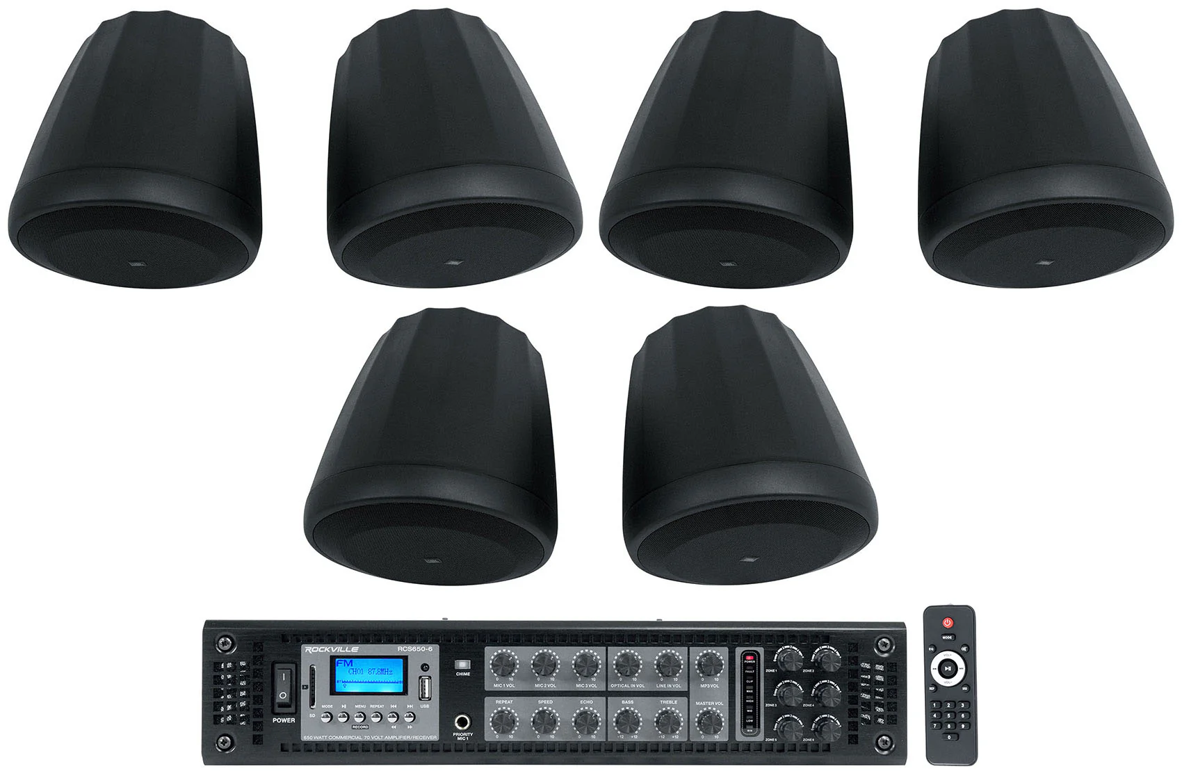 (6) JBL CONTROL 68HP 70v Commercial 8" Hanging Pendant Speakers+Bluetooth Amp