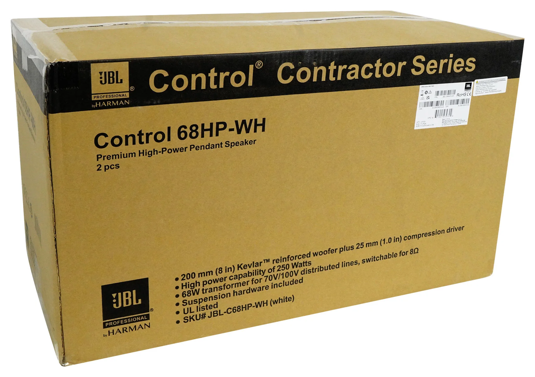 (6) JBL CONTROL 68HP-WH 70v Commercial 8" Hanging White Pendant Speakers+Amp - Image 3