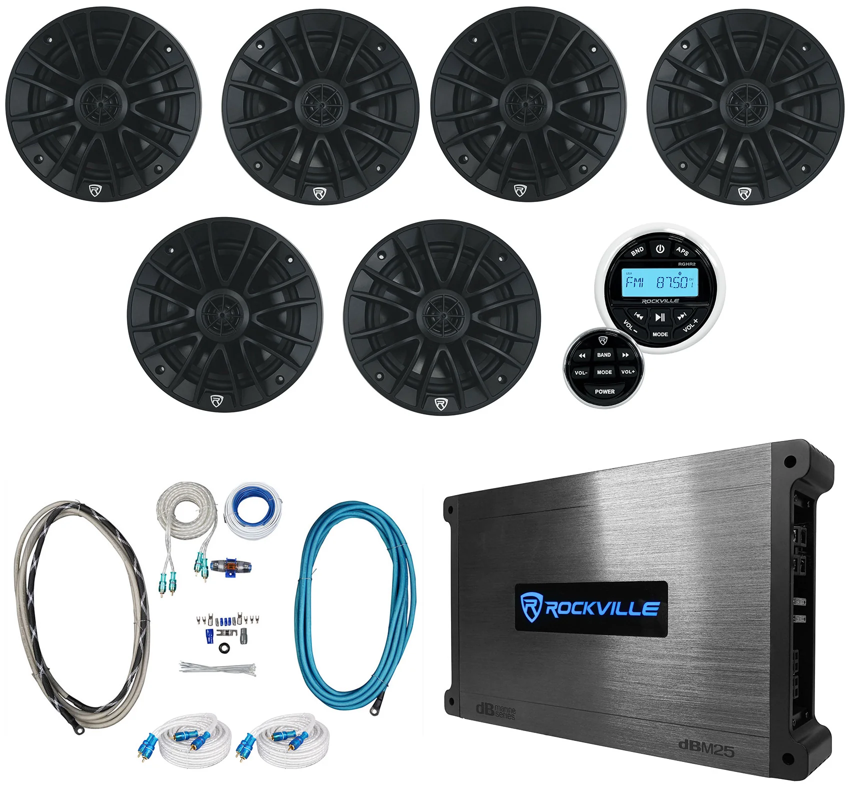 RM‑Premium‑65 Black 6-Pack + DBM65 6‑Channel Amp Bundle