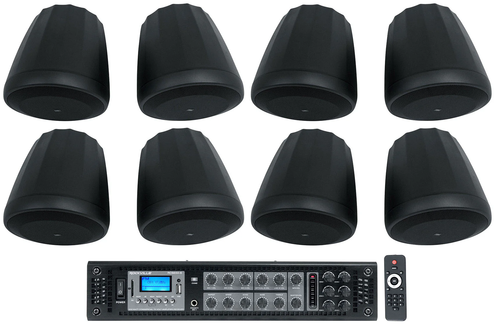 (8) JBL CONTROL 68HP 70v Commercial 8" Hanging Pendant Speakers+Bluetooth Amp