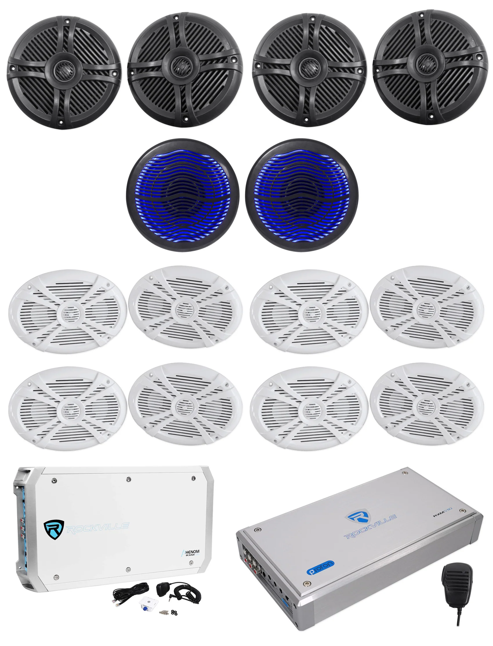 RMSTS Marine Speakers 2-Pack + MS10LB Sub 2-Pack + RXM-S6/30 Amp Bundle