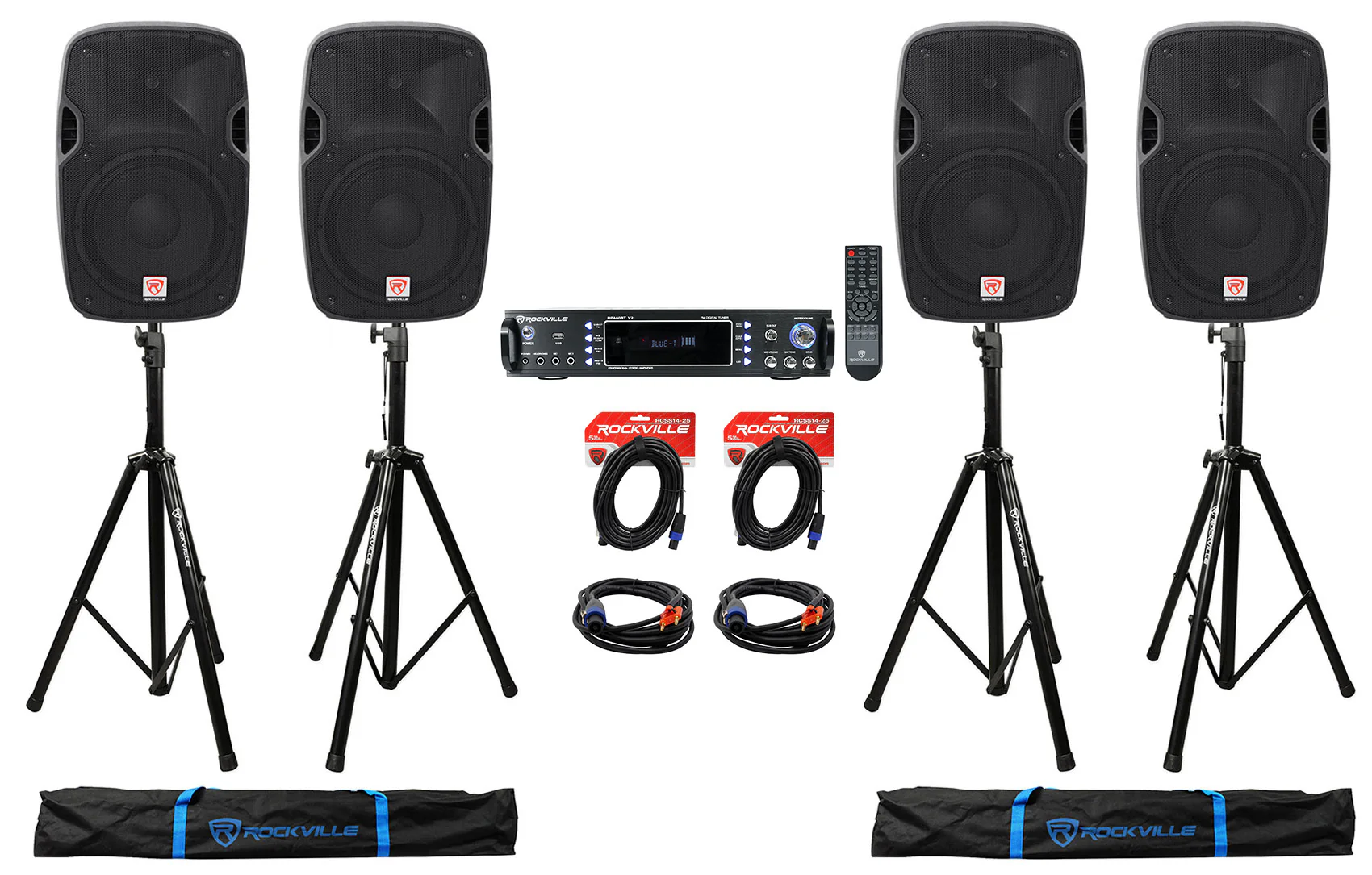 SPGN128 12" 4-Pack + RPA60BT Bluetooth Amplifier Bundle