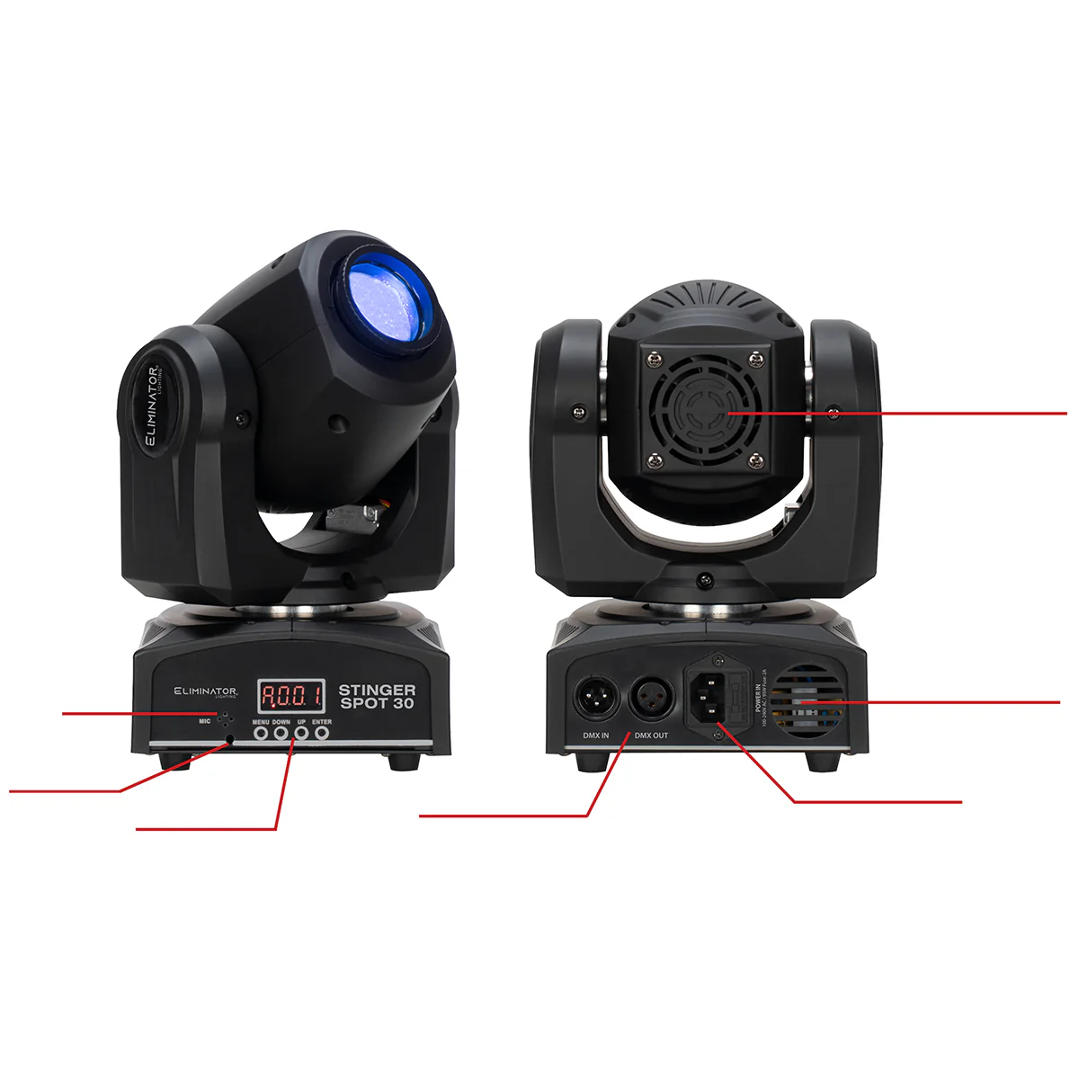 (4) Eliminator Stinger Spot 30 White LED Moving Head Lights+DMX Control+Fogger - Image 30
