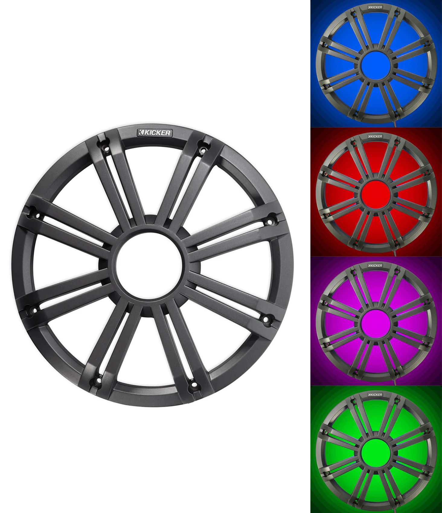 KICKER 45KM104 10" 350w Marine Boat Subwoofer+Amplifier+Charcoal Grille w/LED's - Image 9