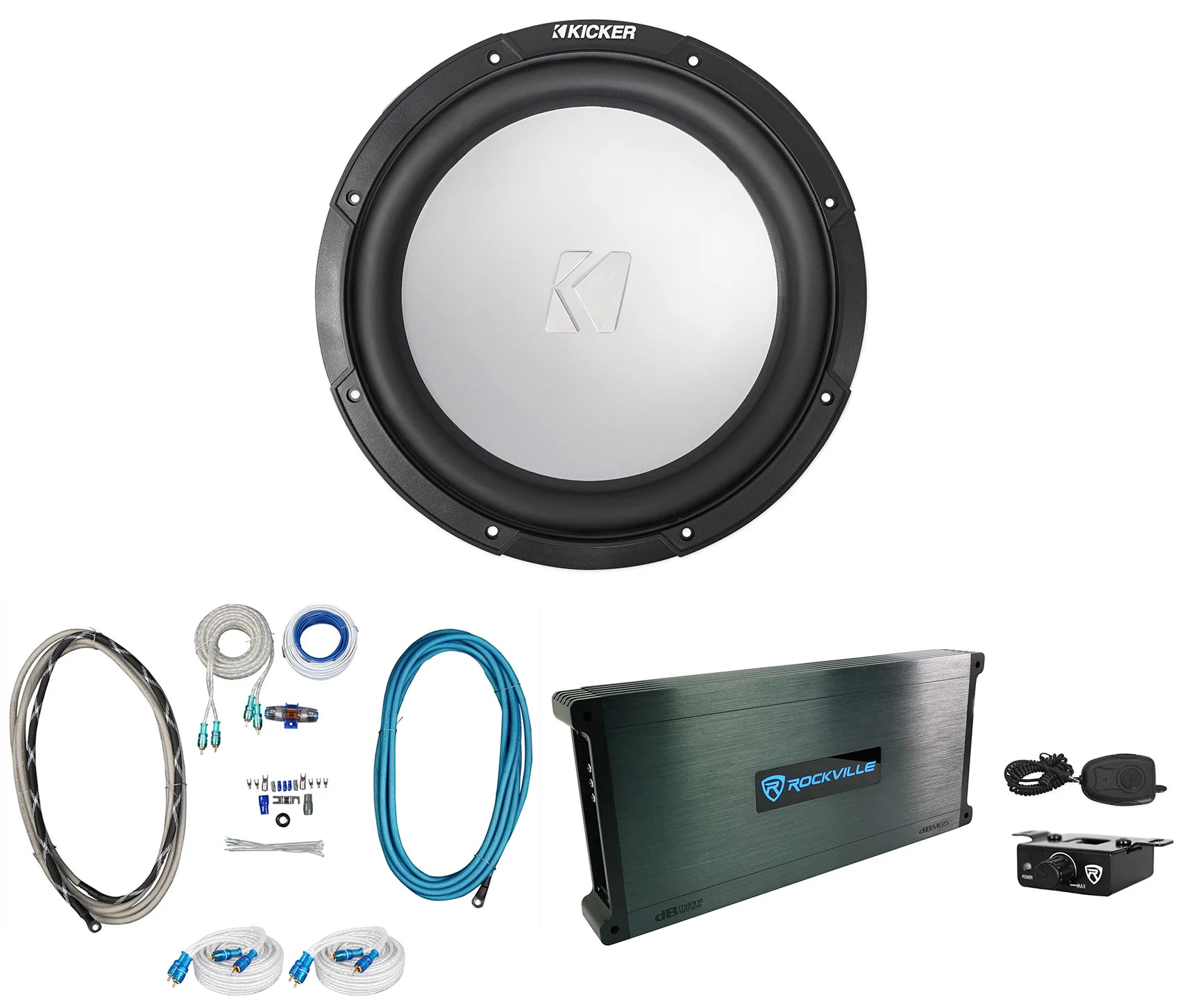 KICKER 45KM104 10" 350w Marine Subwoofer Boat Sub+6-Channel Amplifier+Amp Kit