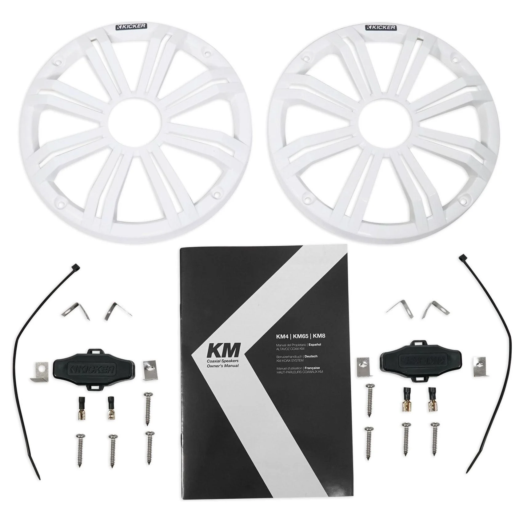 (2) KICKER 45KM84L 8" 600 Watt Marine LED Wakeboard Speakers+Amplifier+Amp Kit - Image 11