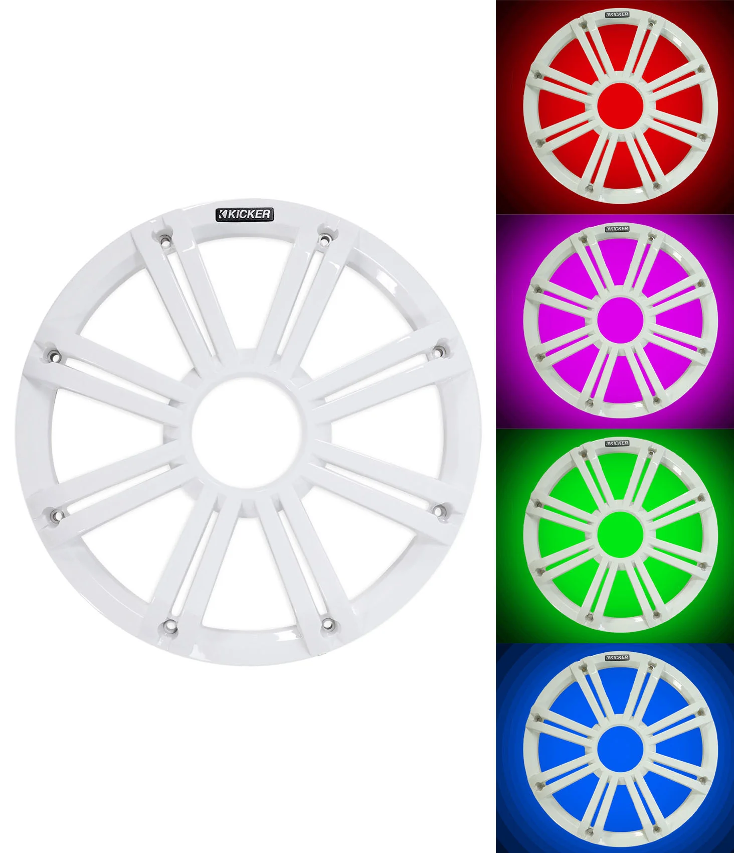 KICKER 45KMF104 10" Free Air Marine Subwoofer Sub+Amplifier+White Grille w/LED's - Image 8