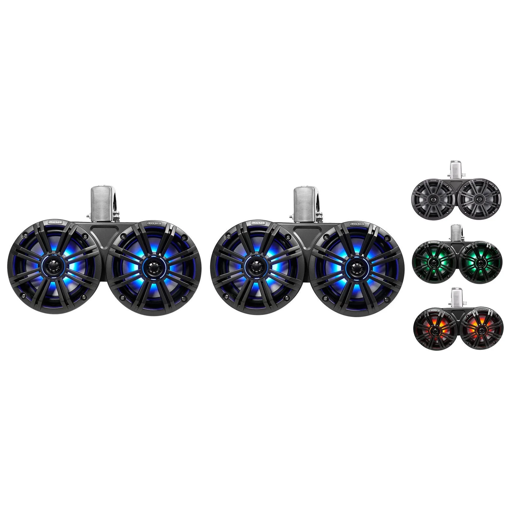 (2) KICKER 45KMTDC65 Dual 6.5" Marine Wakeboard Tower LED Speakers+Receiver+Amp - Image 4