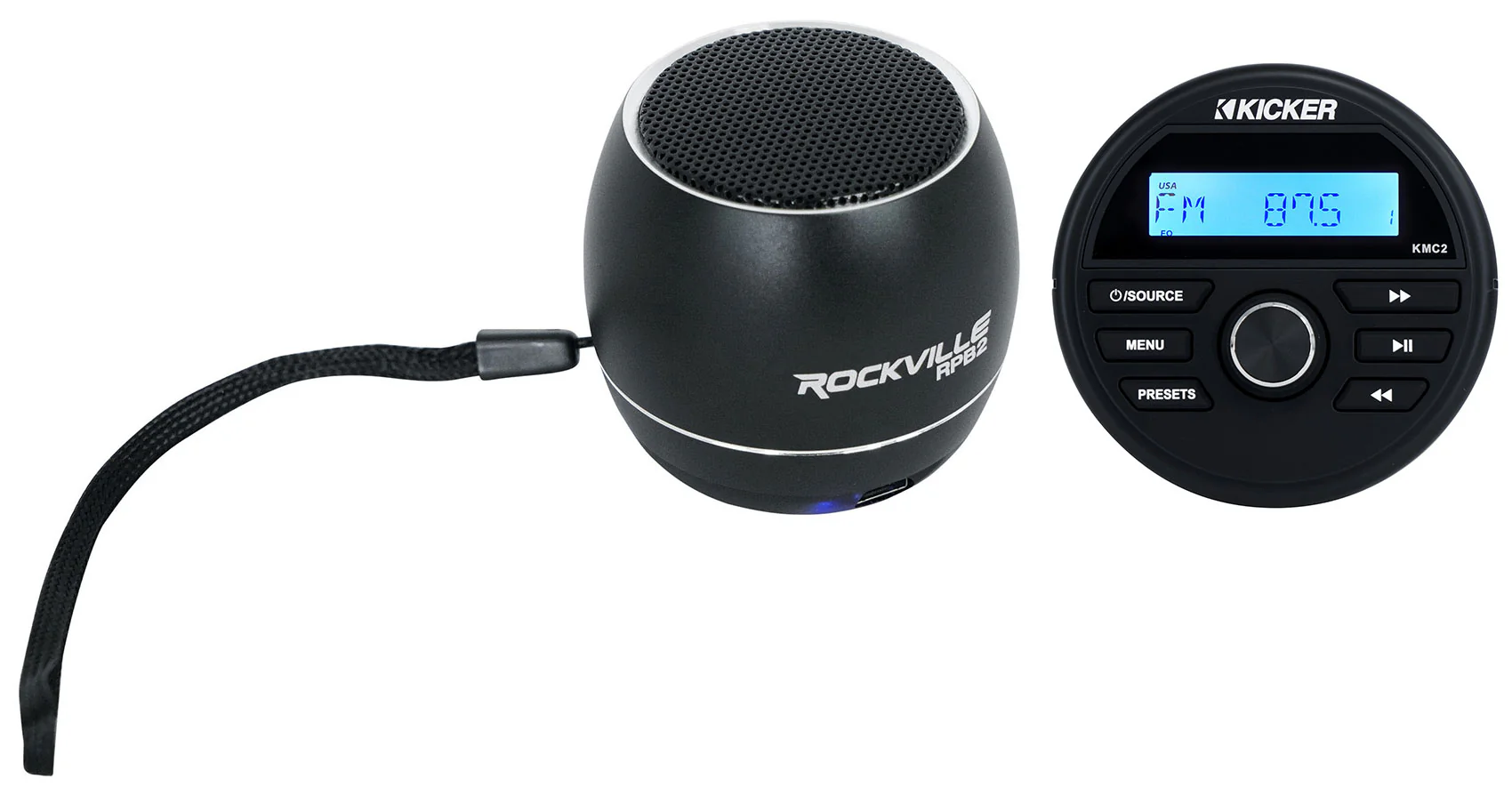 KICKER KMC2 Digital Media Gauge Receiver w/USB 4 Boat/ATV/UTV+Bluetooth Speaker