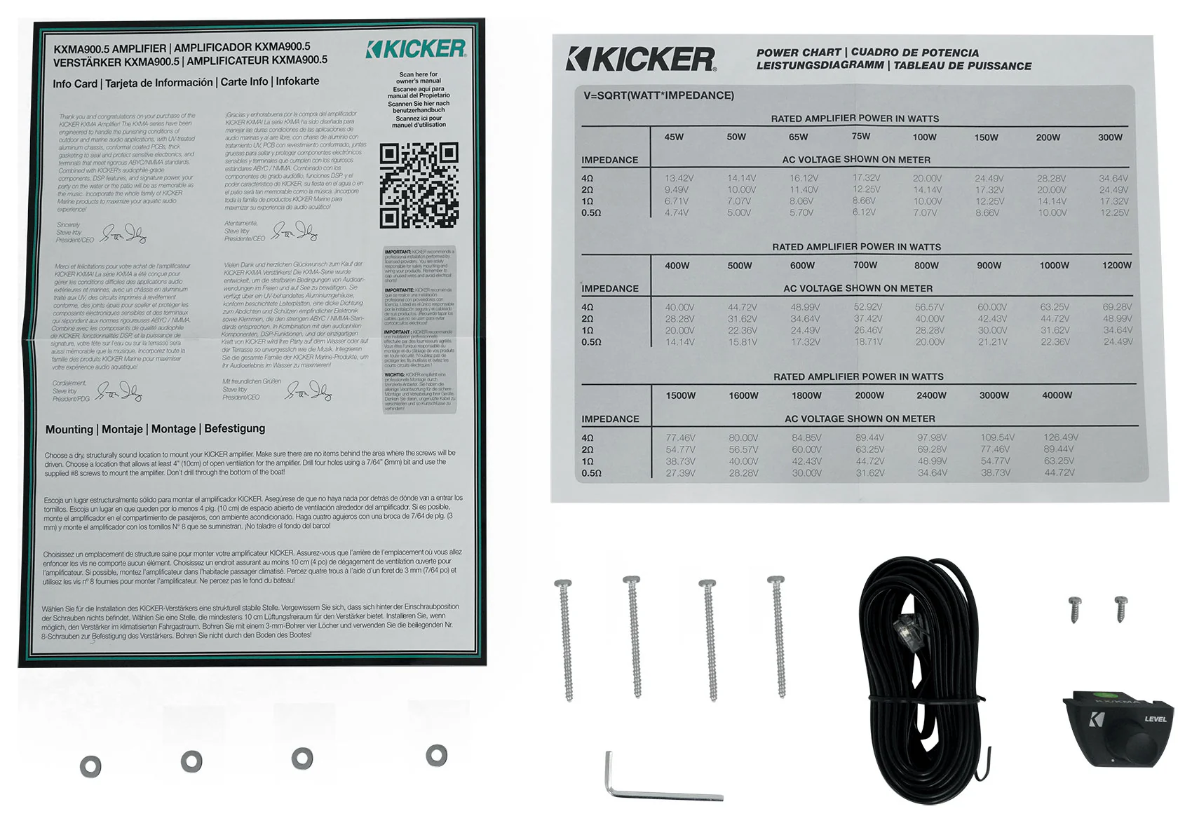 KICKER 48KXMA9005 900 Watt 5-Channel Class D Marine Boat Amplifier + Amp Kit - Image 17