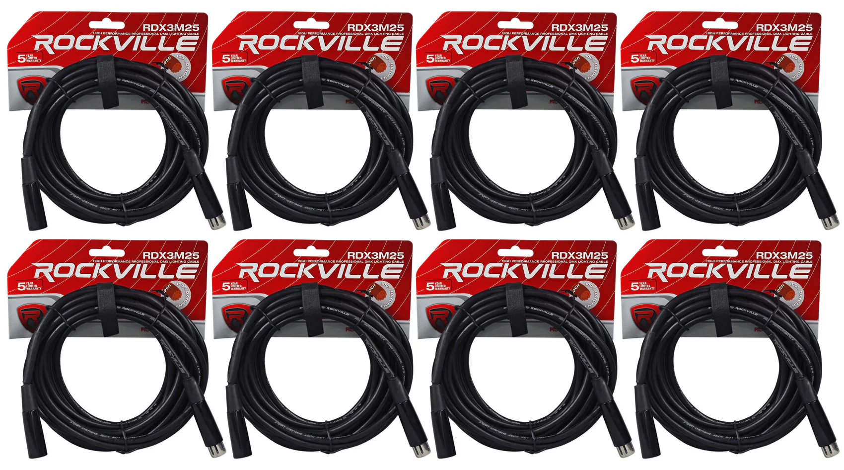 8) Chauvet DMX3P25FT 25 Foot Male 2 Female 3 Pin DMX Light Cables