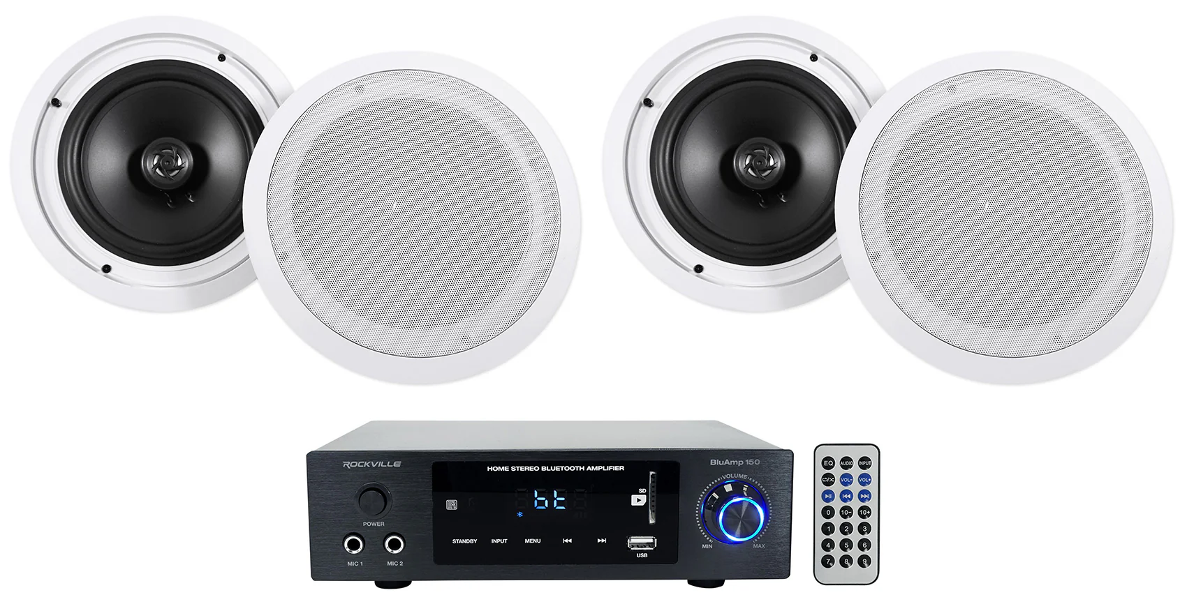 BLUAMP 150 + HC85 8" Ceiling Speakers 4-Pack Bundle