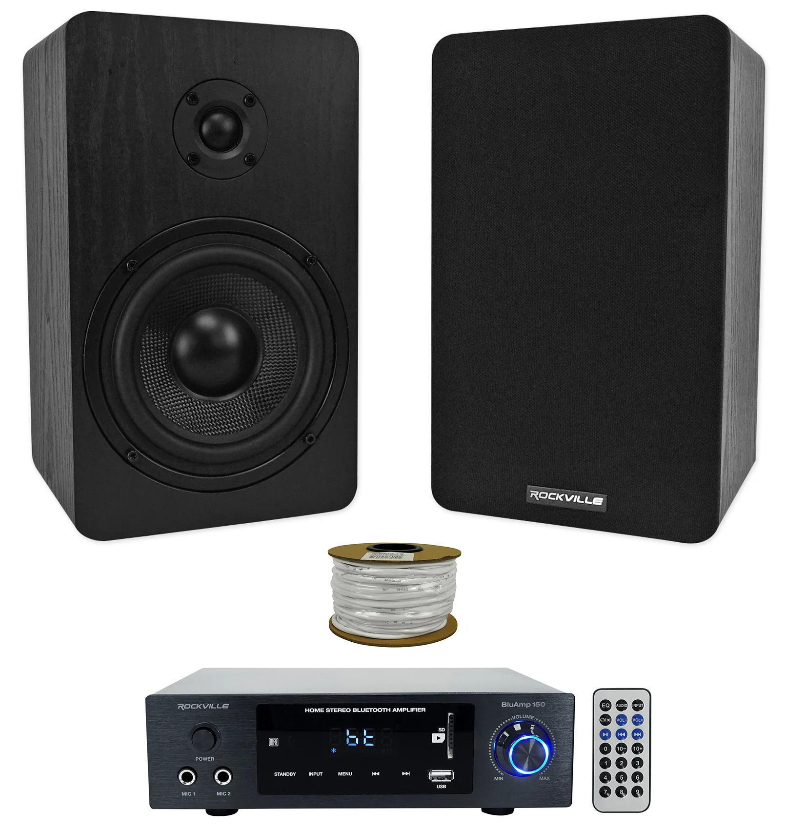 BLUAMP 150 + RockShelf 54B 5.25" Speakers + 100' Wire Bundle