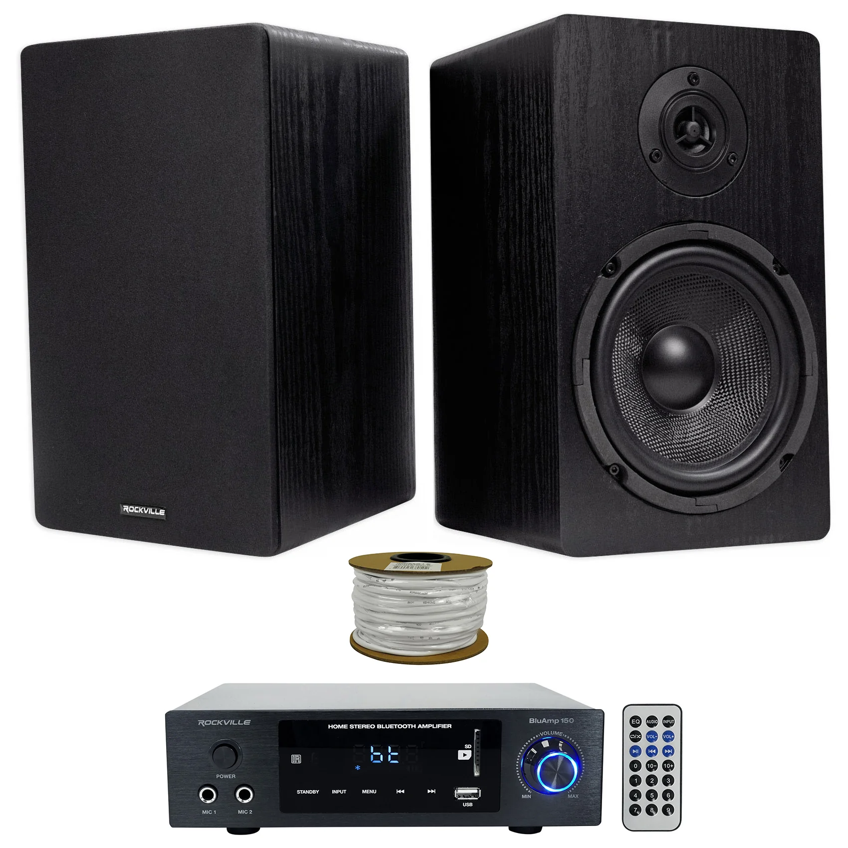 BLUAMP 150 + RockShelf 64B 6.5" Speakers + 100' Wire Bundle