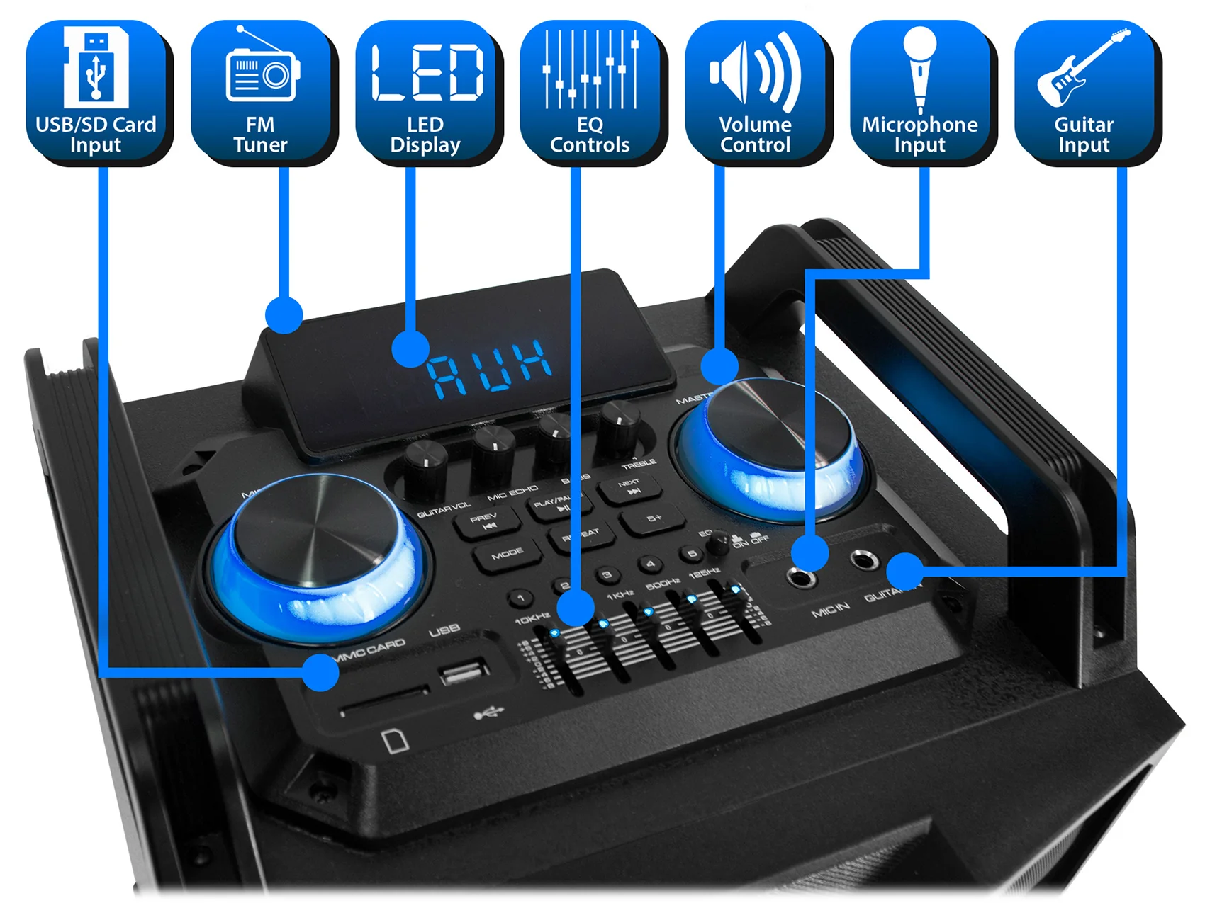 Technical Pro Dual 10" 3000w Bluetooth Karaoke Machine System w/USB/SD/LED+Mic - Image 3