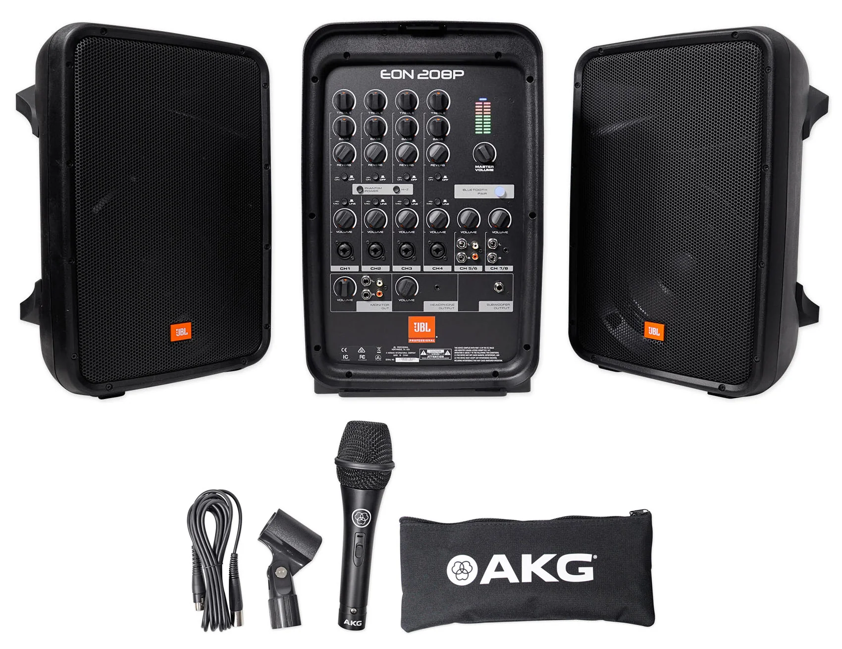 JBL EON208P 8" Powered Bluetooth Speakers +Mixer+Stands+Wireless Mics+Headphones - Image 15