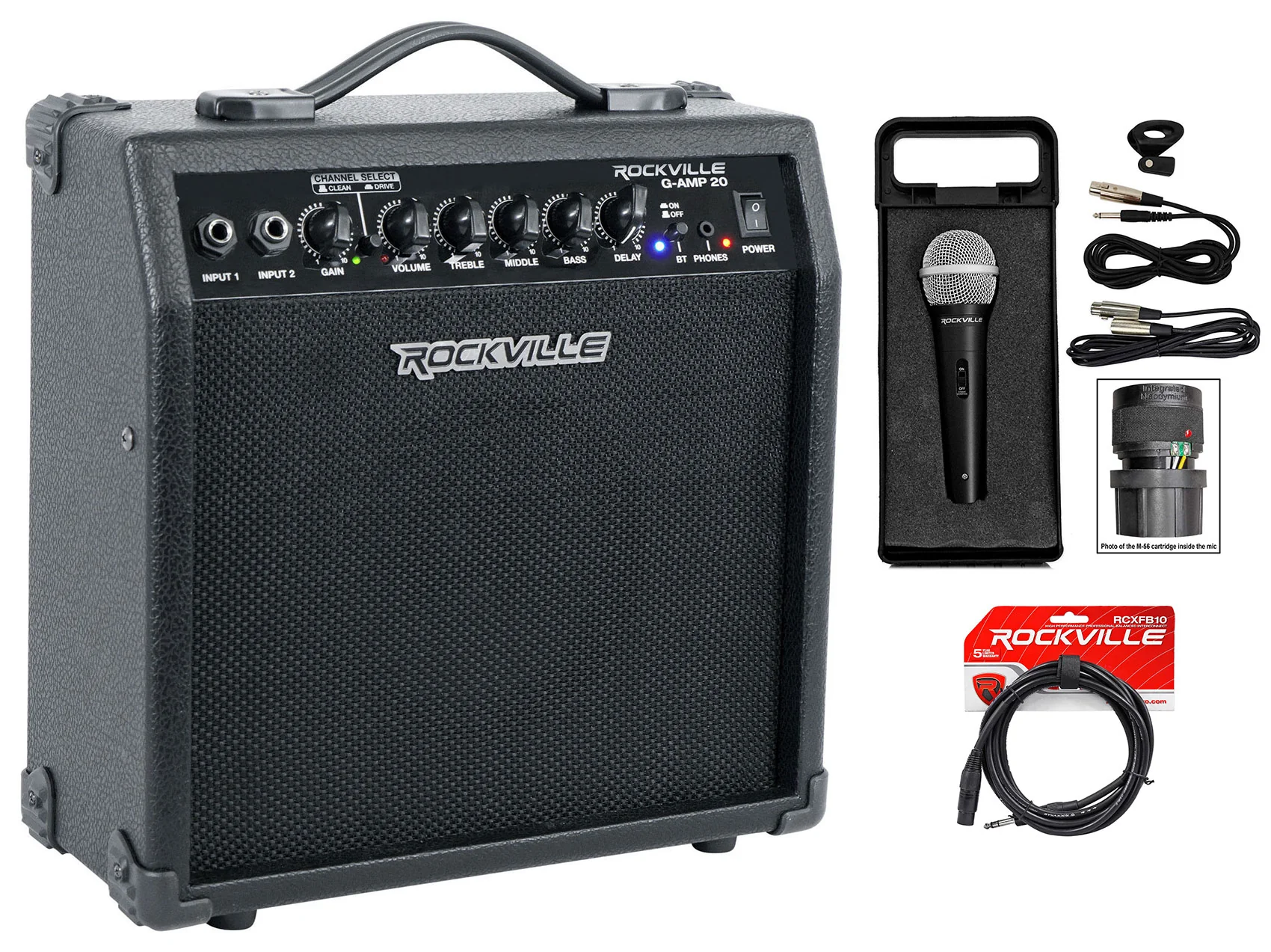 G-AMP 20 + RMC-XLR Microphone + RCXFB10B Cable Bundle