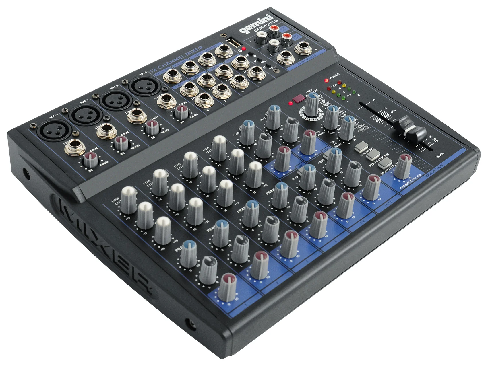Gemini GEM-12USB 12 Channel Bluetooth Mixer w/USB 12 Ins/2 Bus/3 Band EQ+4) Mics - Image 8