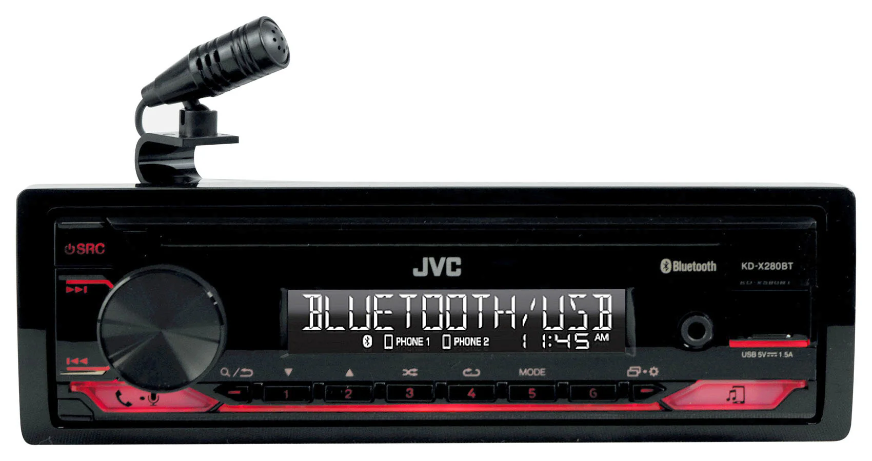 JVC KD-X280BT 1-Din Car Stereo Receiver w/Bluetooth/USB/13-Band EQ+AUX Cable - Image 2