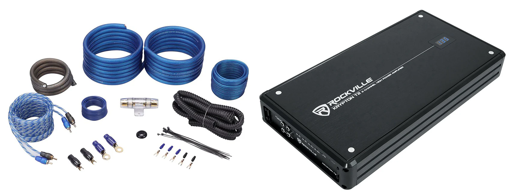 KRYPTON T2 Car Amplifier + 4 AWG Amp Wiring Kit Bundle