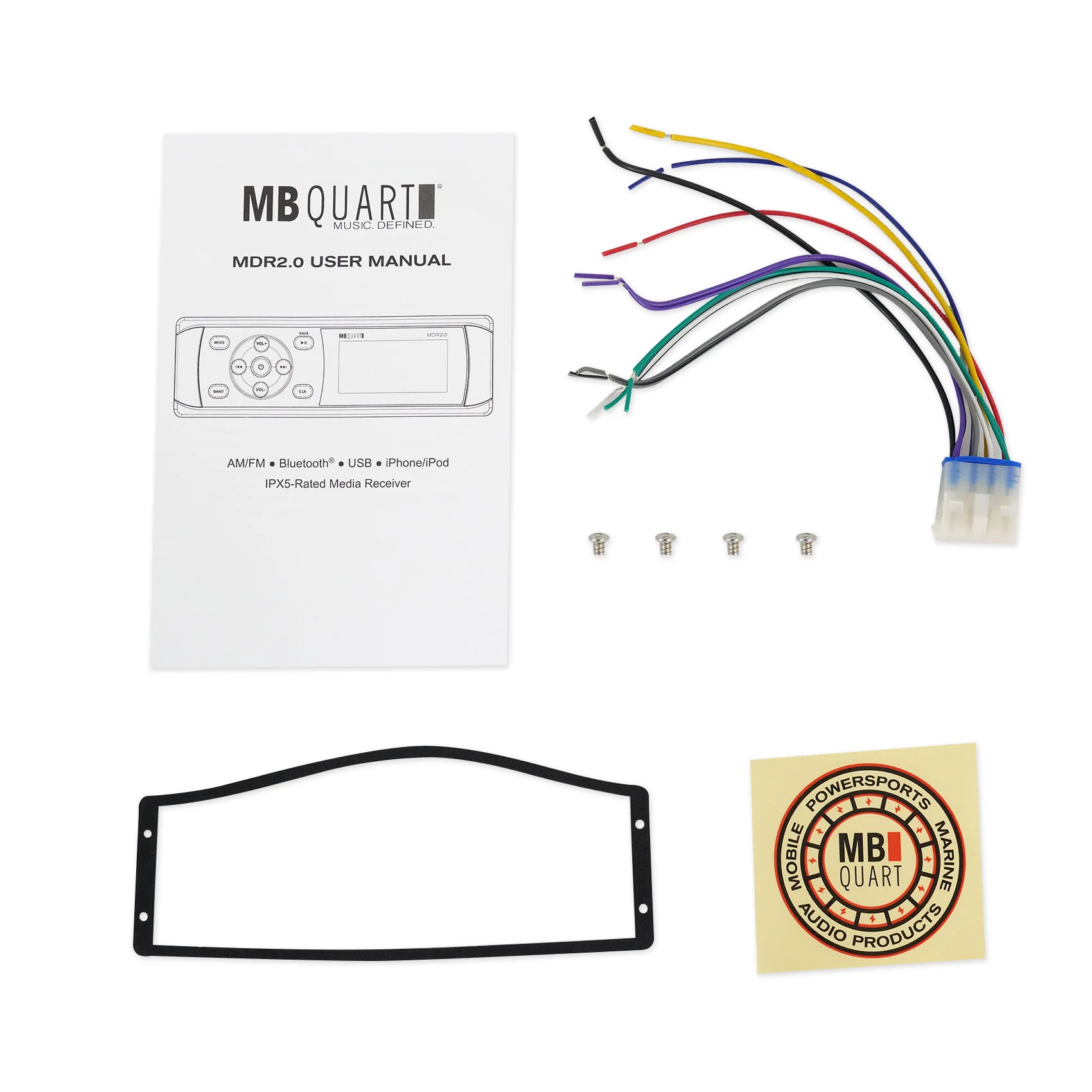 MB Quart MDR2.0 1-Din Marine/Boat Bluetooth/USB Receiver+(4) 6.5" LED Speakers - Image 7