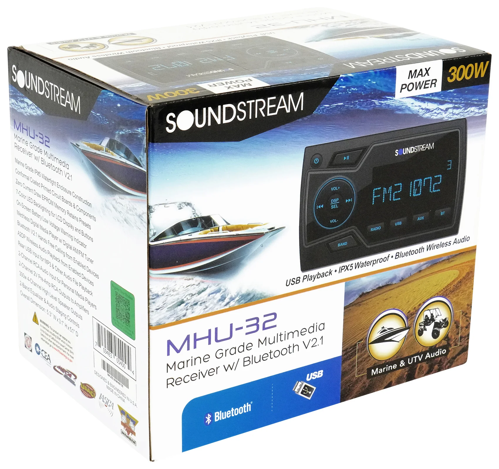 Soundstream MHU-32 Marine Boat ATV/UTV Bluetooth Receiver+2 Black 5.25" Speakers - Image 11