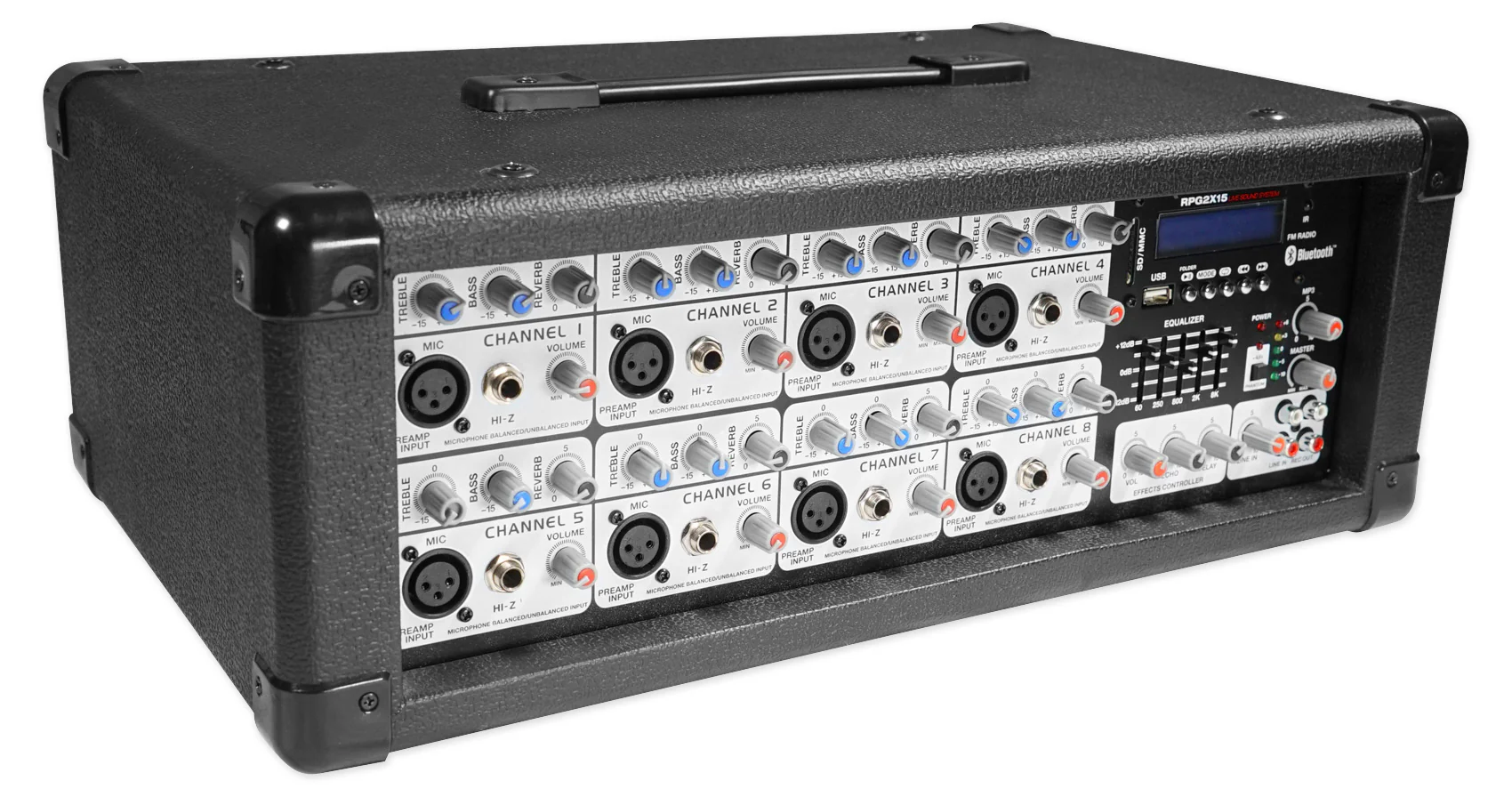 Rockville 8 Channel 1400w Powered Mixer w/ Bluetooth/USB/SD/5 Band EQ+Effects - Image 2