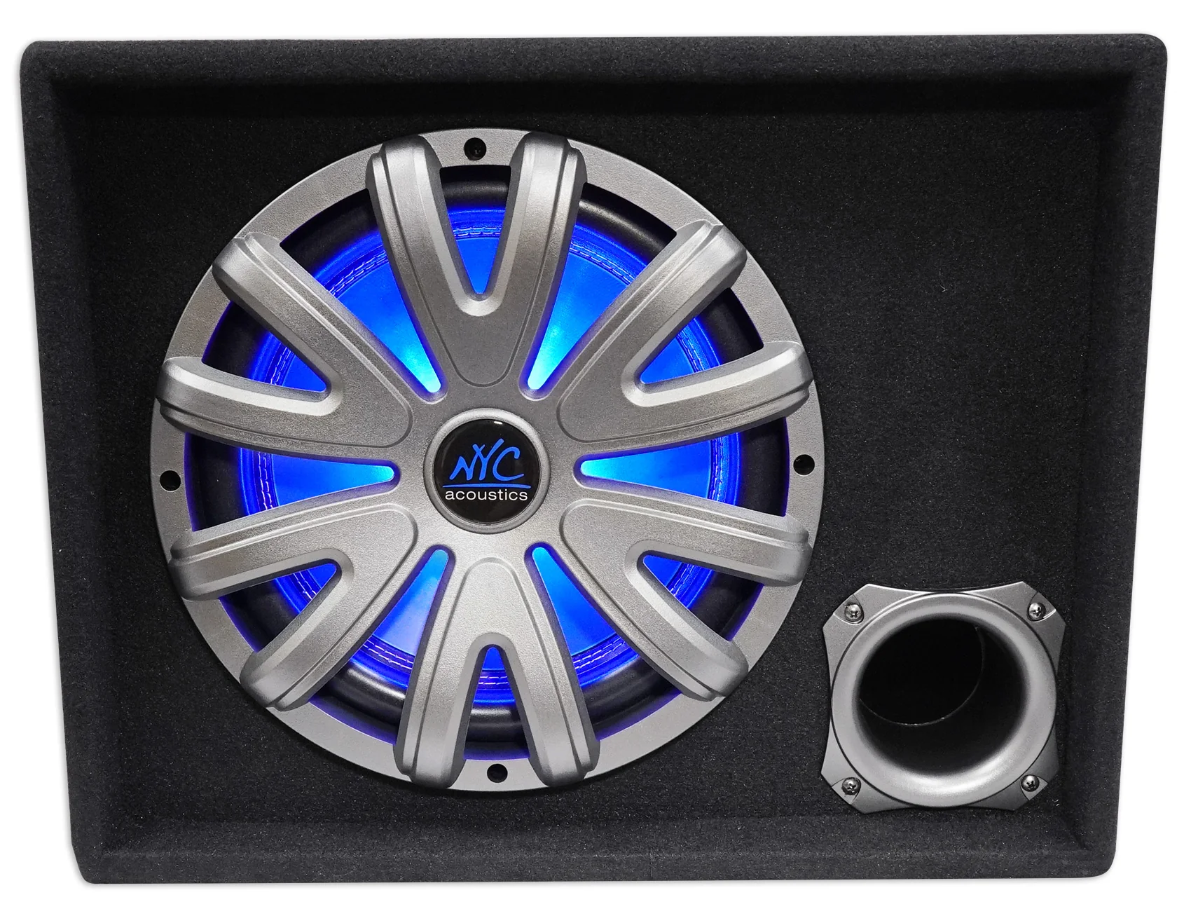 NYC Acoustics NSE12L 12" 1200w Powered Car Subwoofer/Sub Enclosure+LED+Amp Kit - Image 5