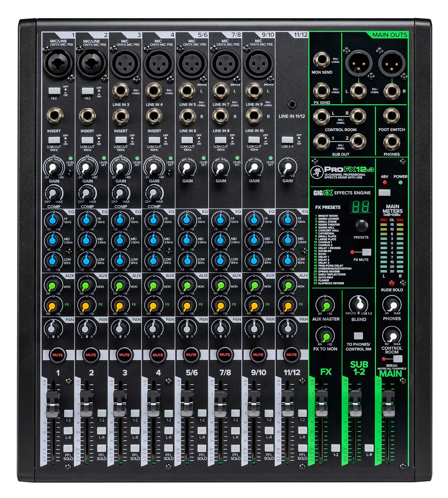 Mackie ProFX12v3 12-Channel Pro Effects Mixer w/USB ProFX12 v3 + Power Strip - Image 3