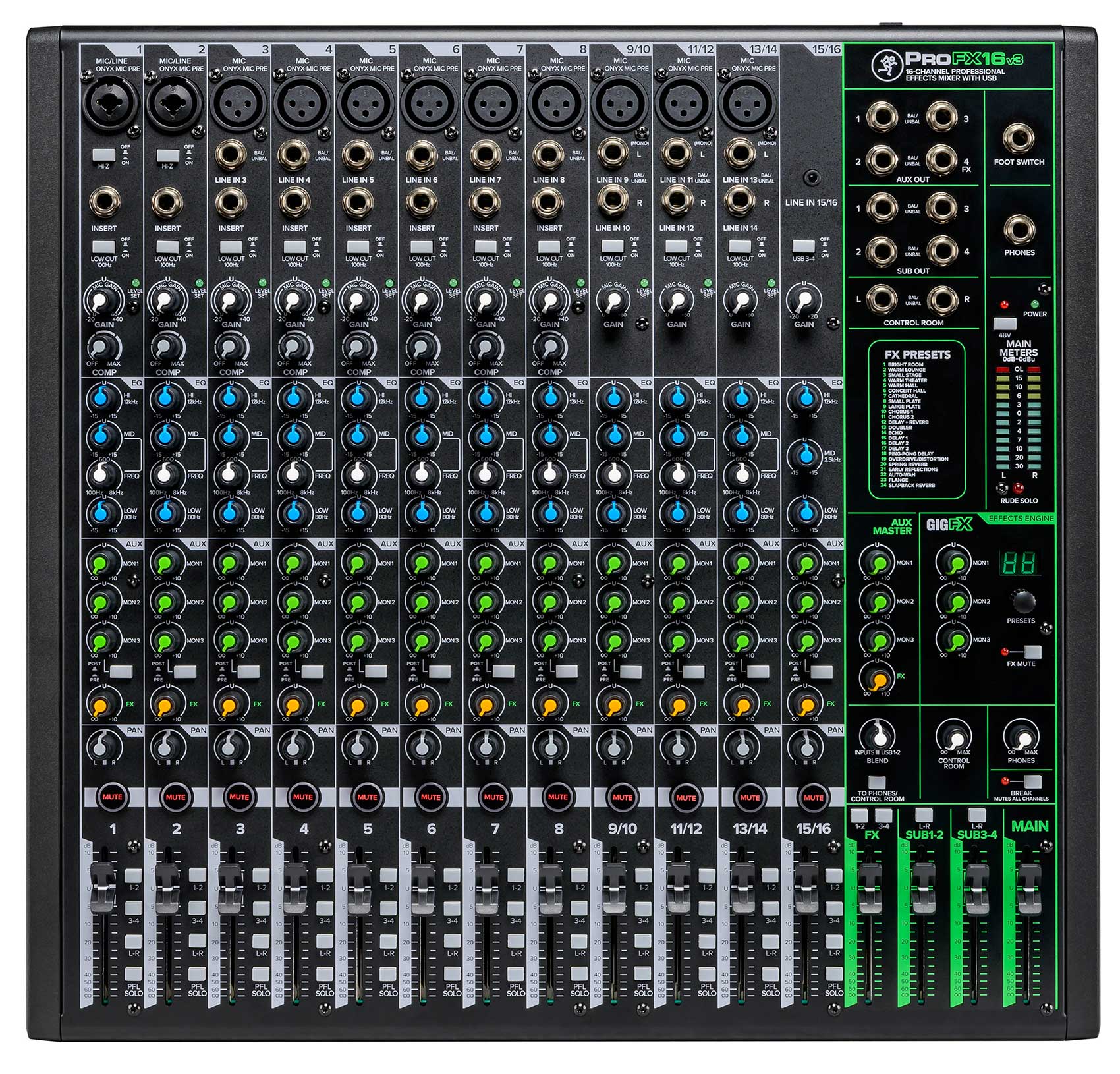 Mackie ProFX16v3 16-Channel 4-Bus Effects Mixer w/USB ProFX16 v3 +Snake Cable - Image 2