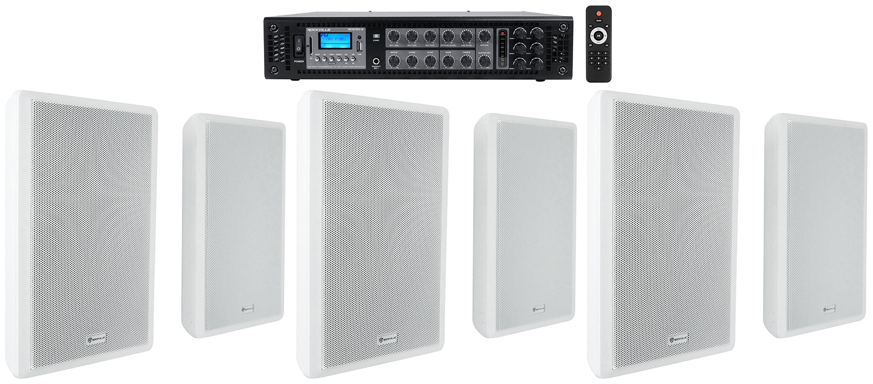 RockSlim 70W White 6-Pair + RCS180-6 6-Zone 180W Amp Bundle
