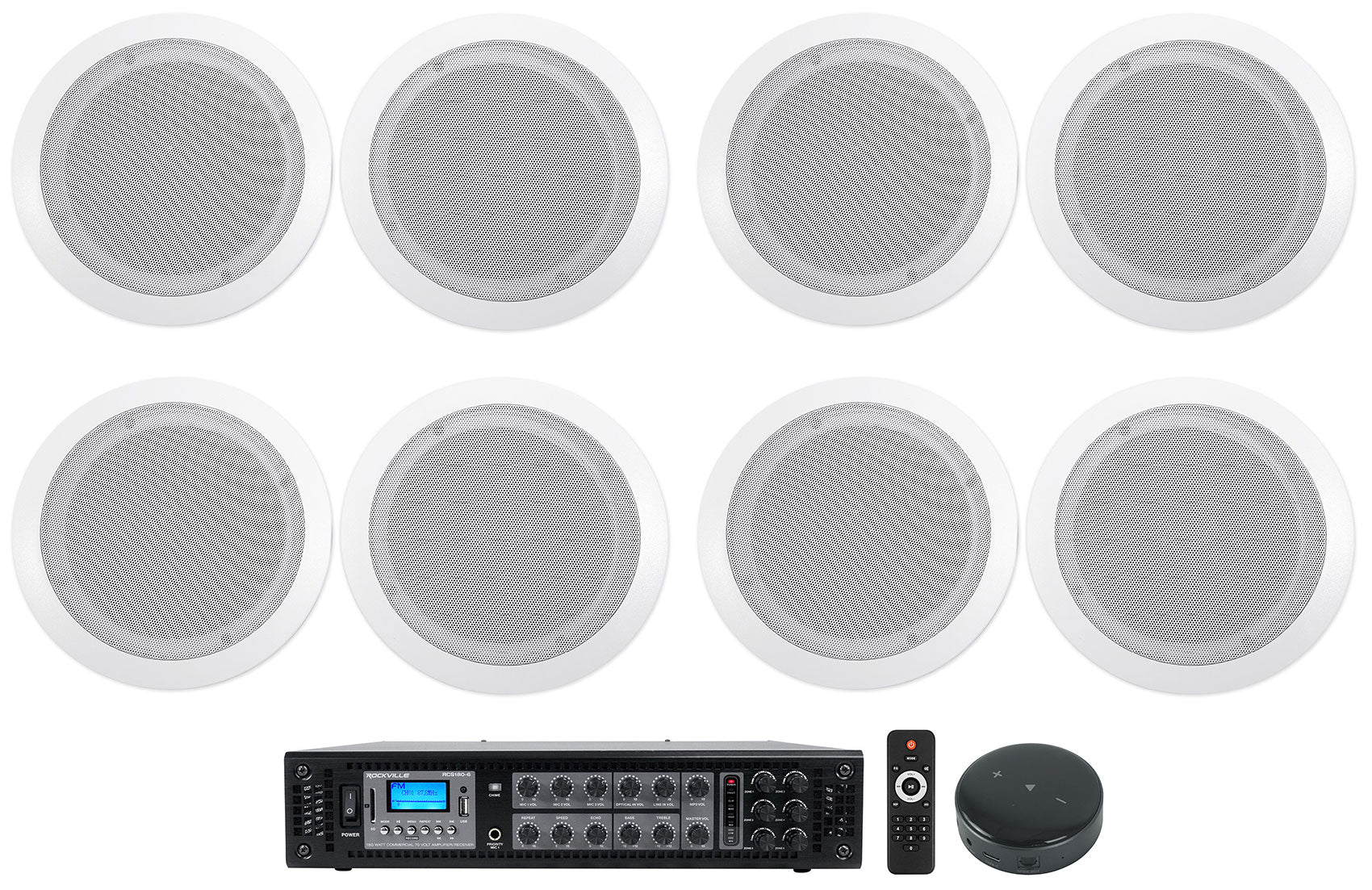 RCS180-6 6-Zone Amplifier + CC65T White 16-Pack + Wiim Mini Bundle