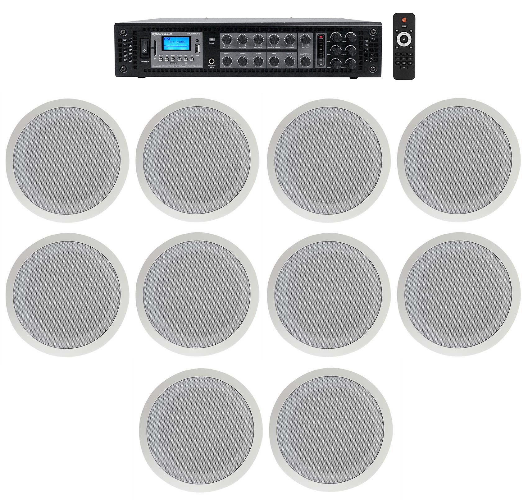 CC80T White 10-Pack + RCS180-6 6-Zone 180W Amp Bundle